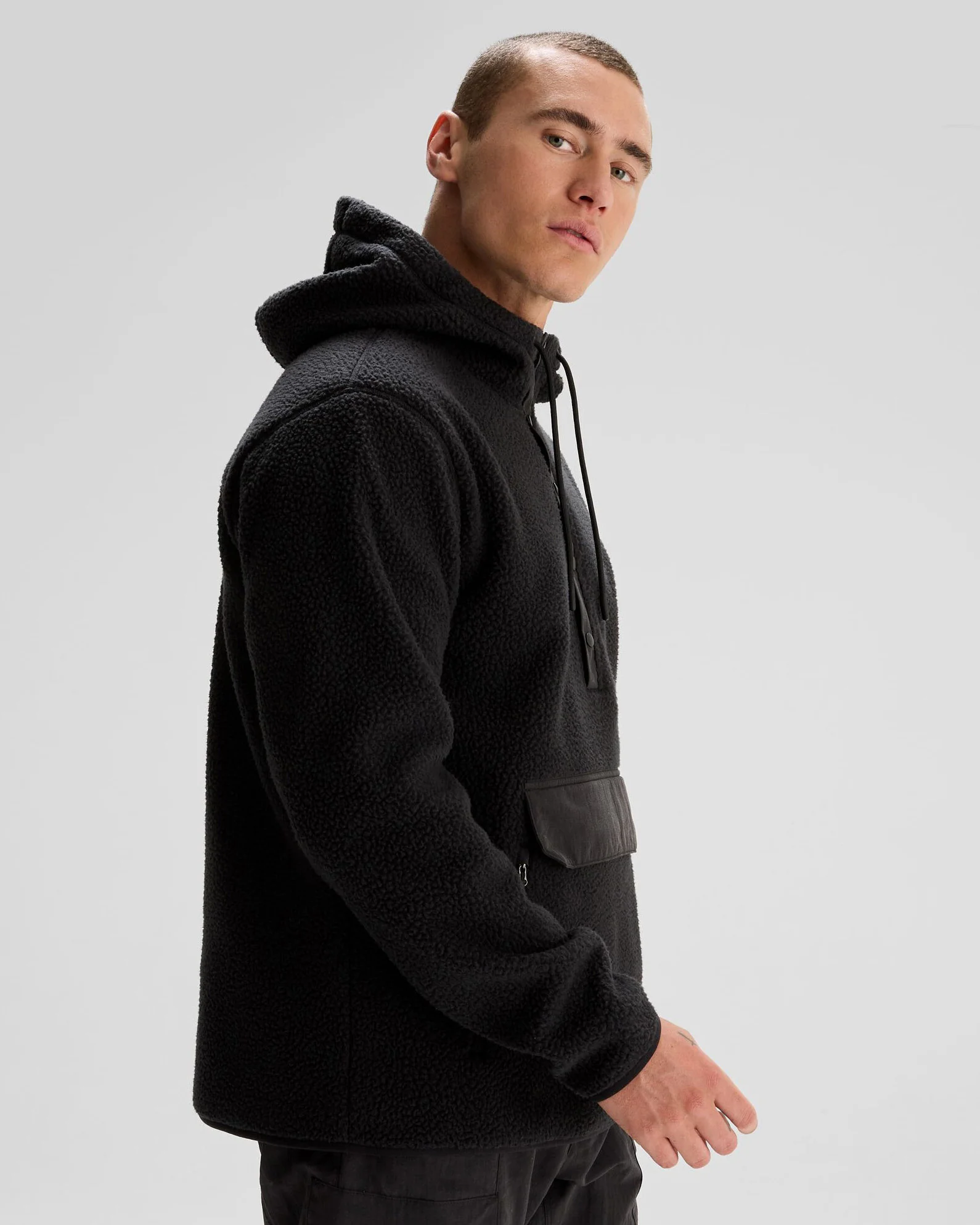 Men's Co-Z High Pile Hooded Pullover  - Black - Image 3