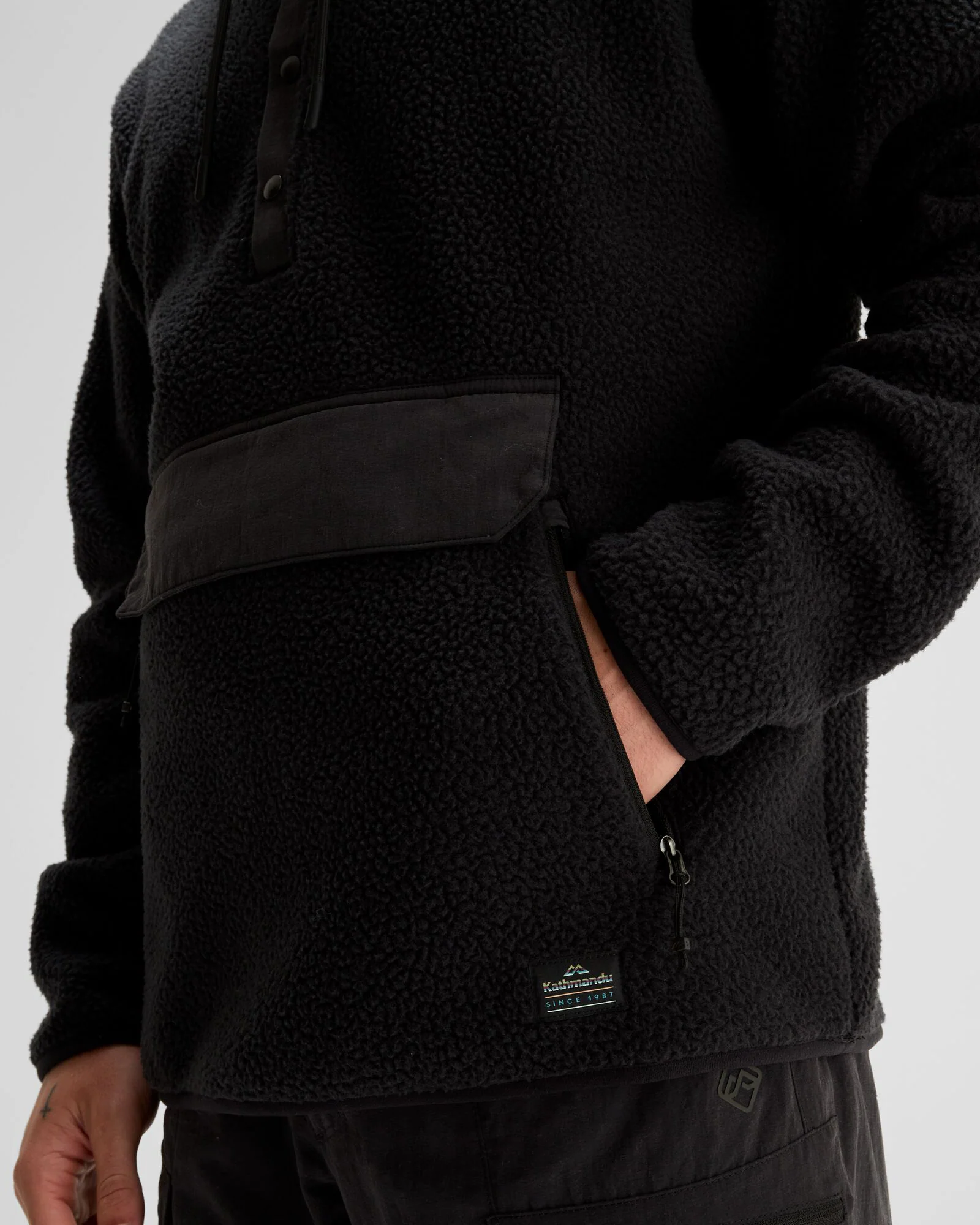 Men's Co-Z High Pile Hooded Pullover  - Black - Image 6