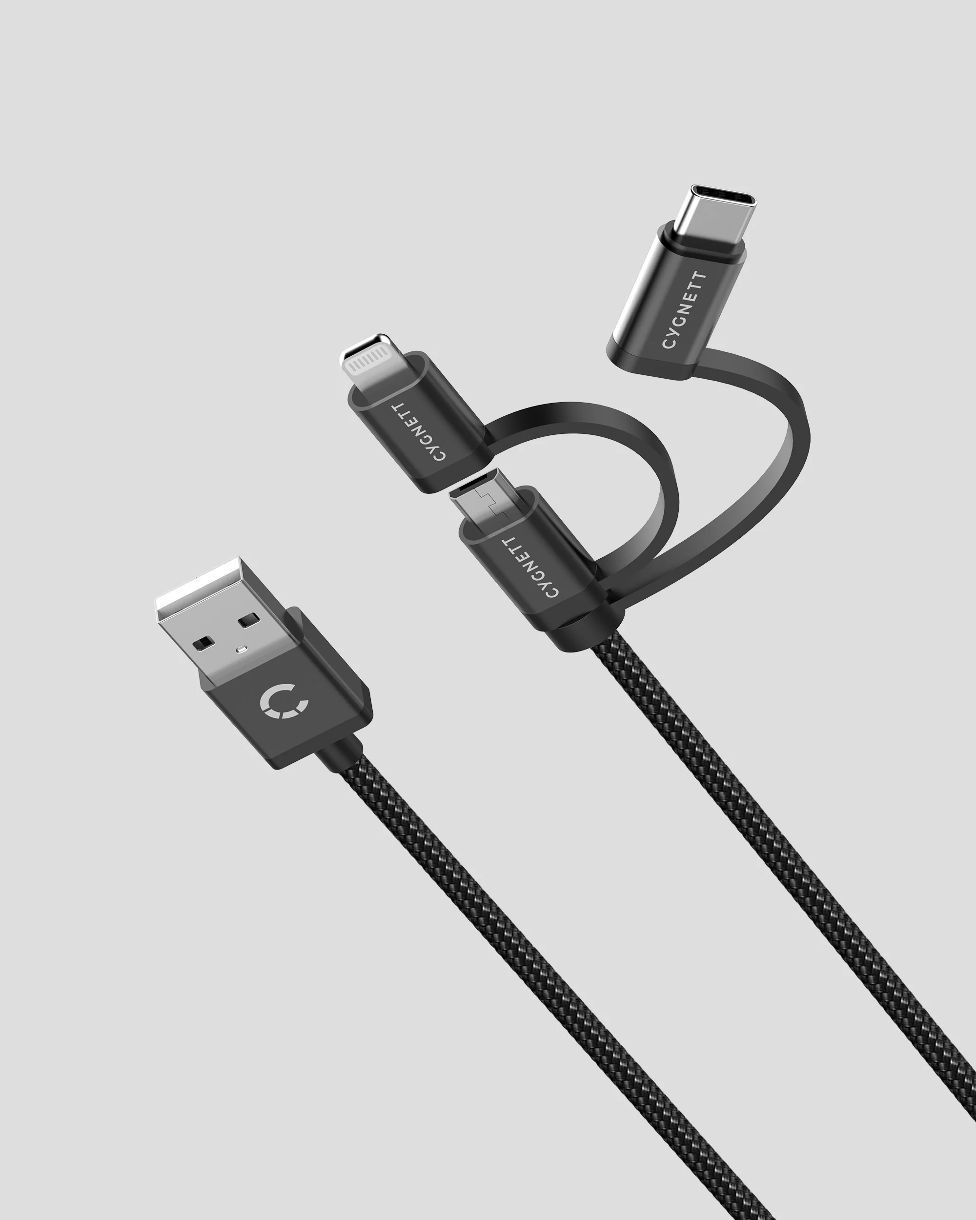Cygnett Essential Braided 3-1 Cable - 1m - Black - Image 2