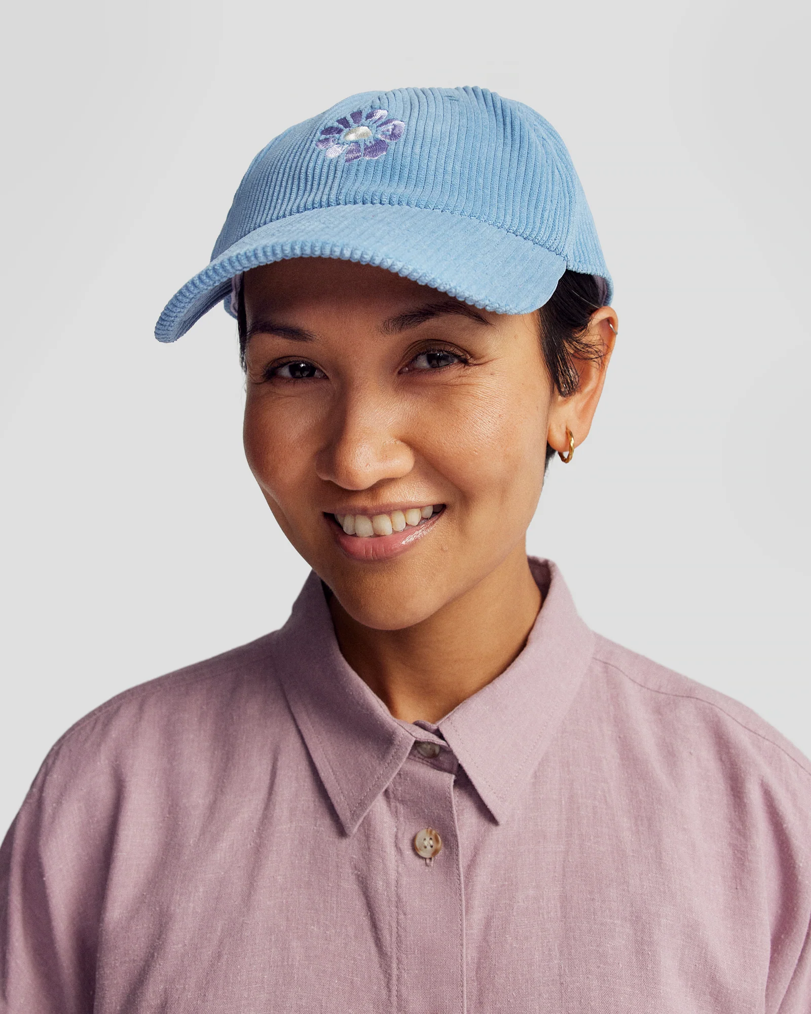 Embroidered Cord Cap - Washed Blue - Image 3