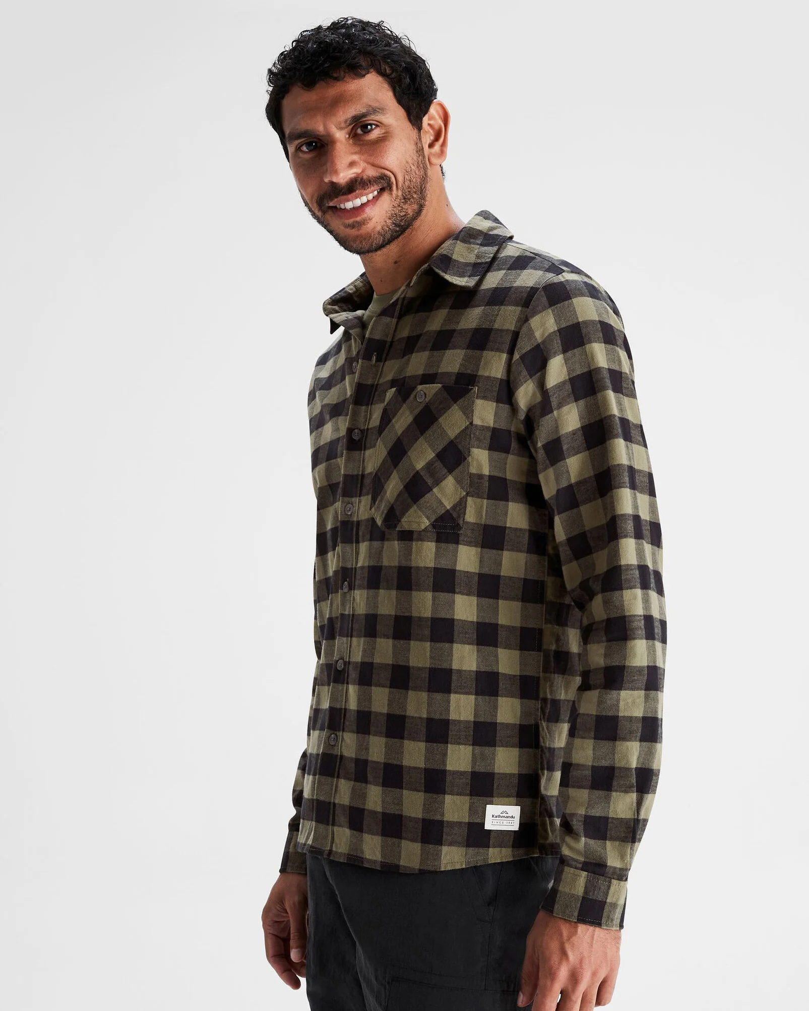 Men's Fyfe Flannel Shirt - Light Moss Gingham - Image 3