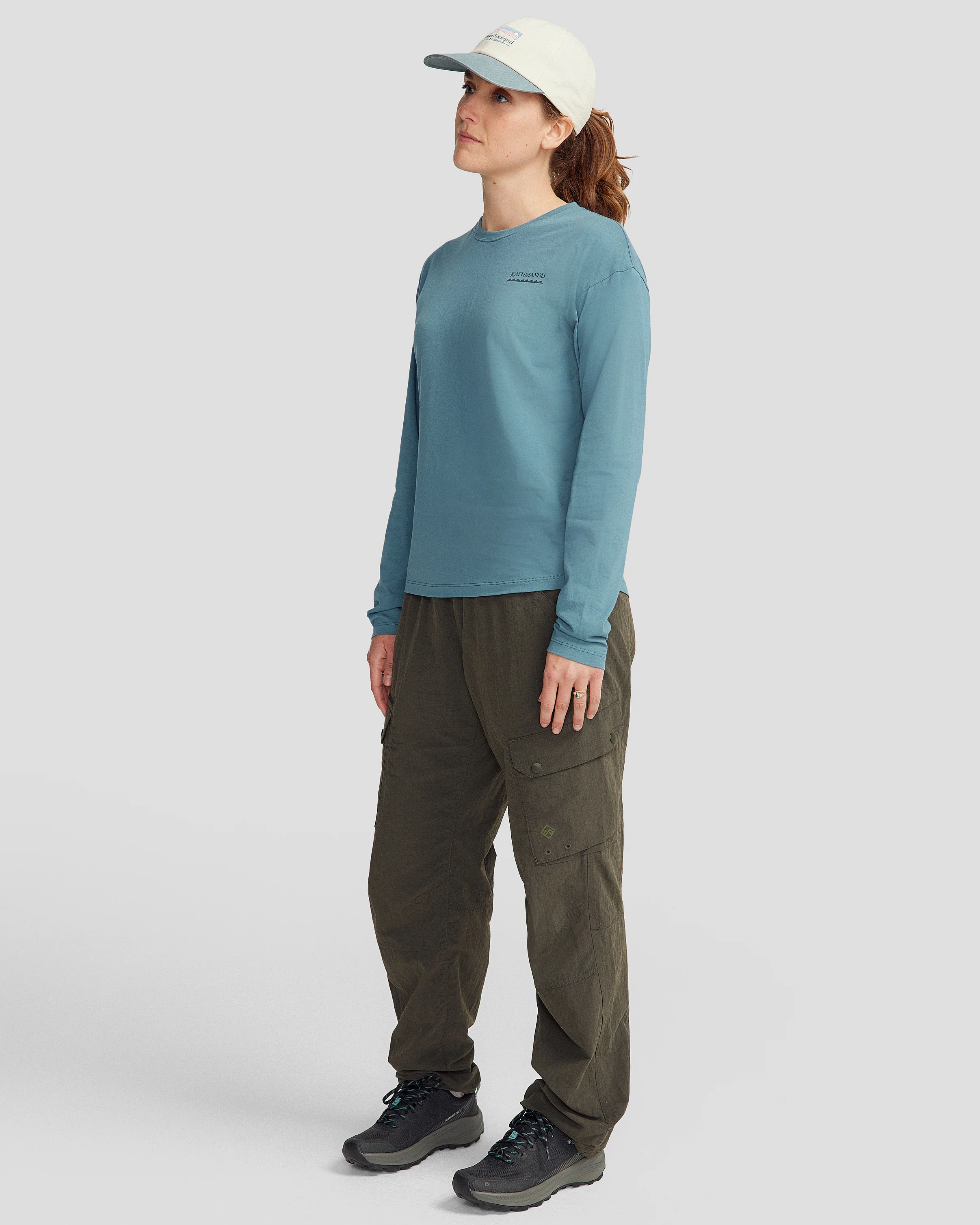 Heritage Logo Women's Organic Cotton L/S Tee - Washed Blue - Image 2
