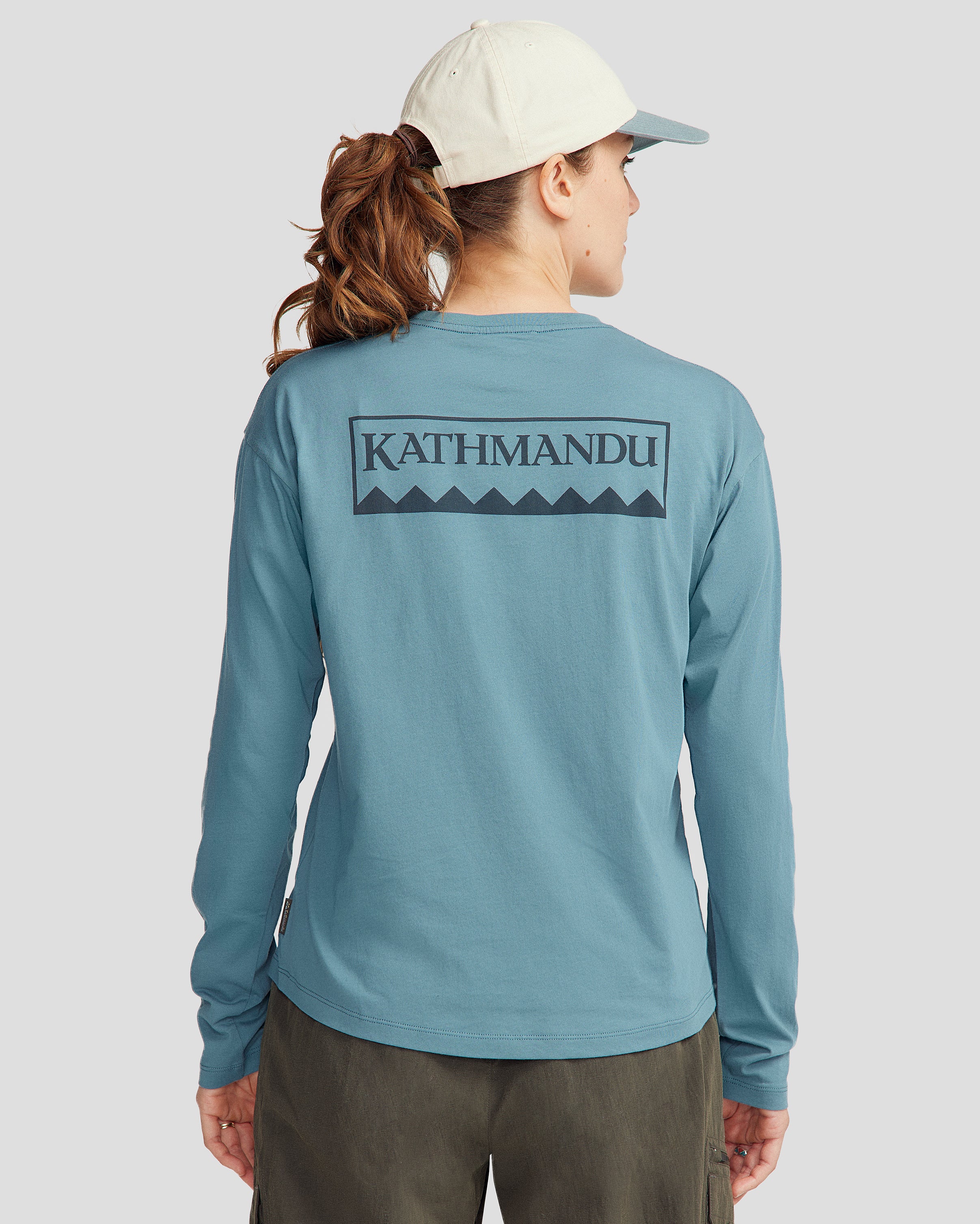 Heritage Logo Women's Organic Cotton L/S Tee - Washed Blue - Image 3