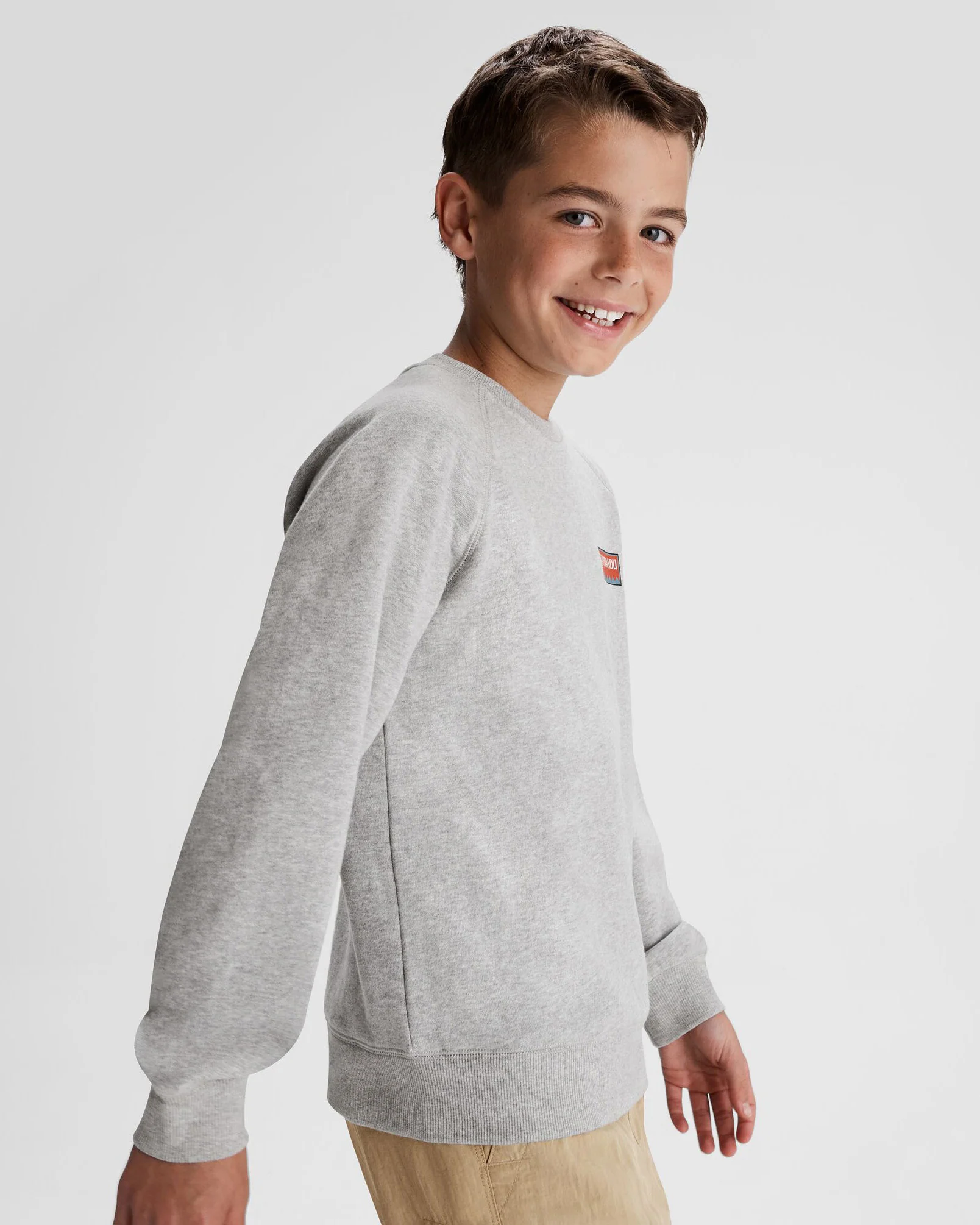 Youth Heritage Logo LT BB Crew Sweatshirt - Light Grey Marle - Image 3