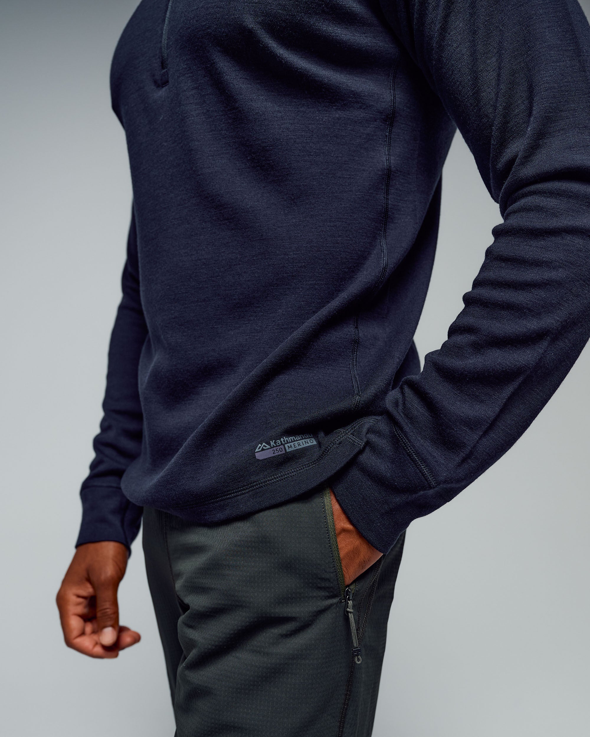 Men's K-Merino 250 Quarter Zip Long Sleeve - Black Stingray - Image 3