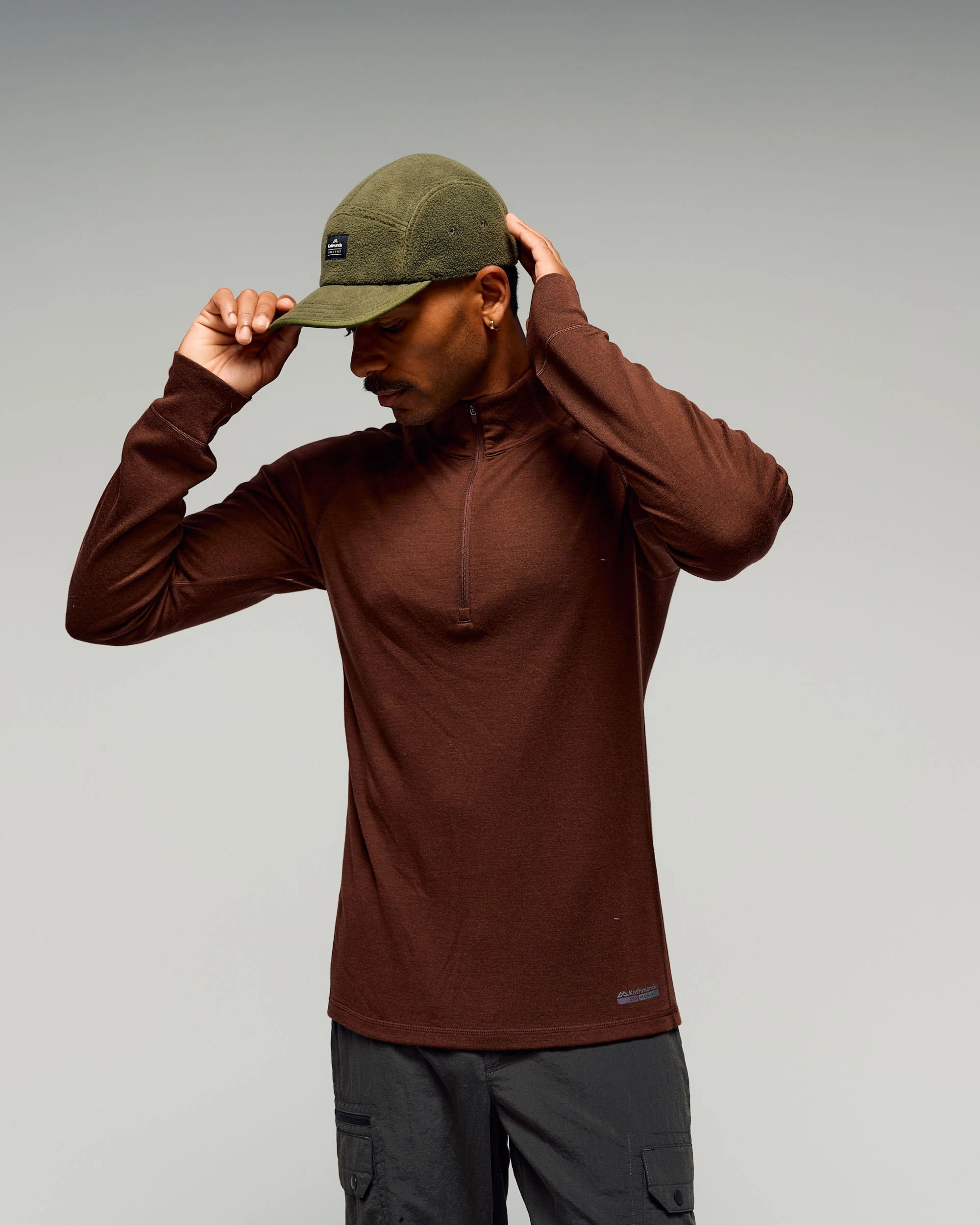 Men's K-Merino 250 1/4 Zip Long Sleeve Top - Cocoa - Image 2