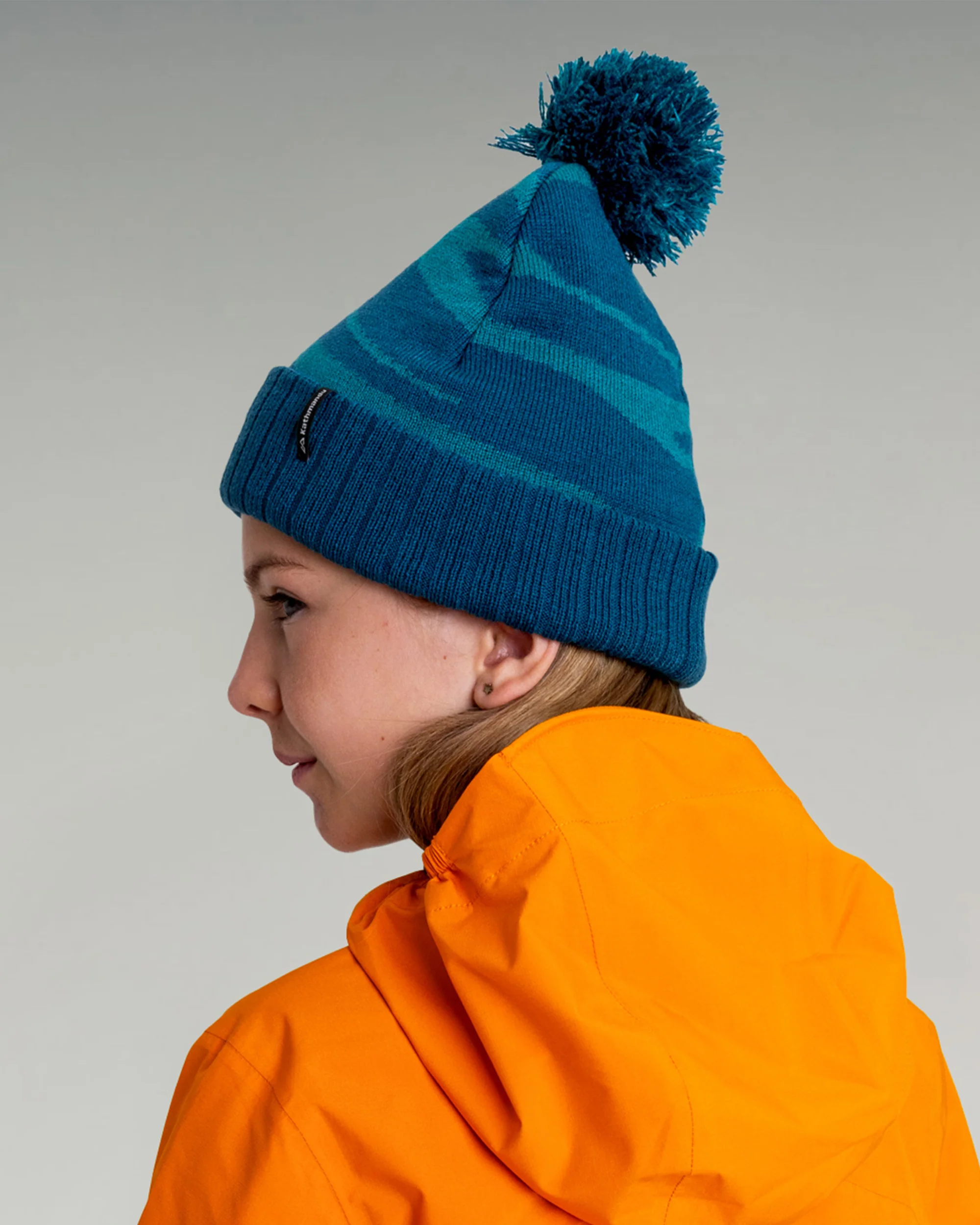 Kids Braided River Pom Pom Beanie -  Lagoon Braided River - Image 2