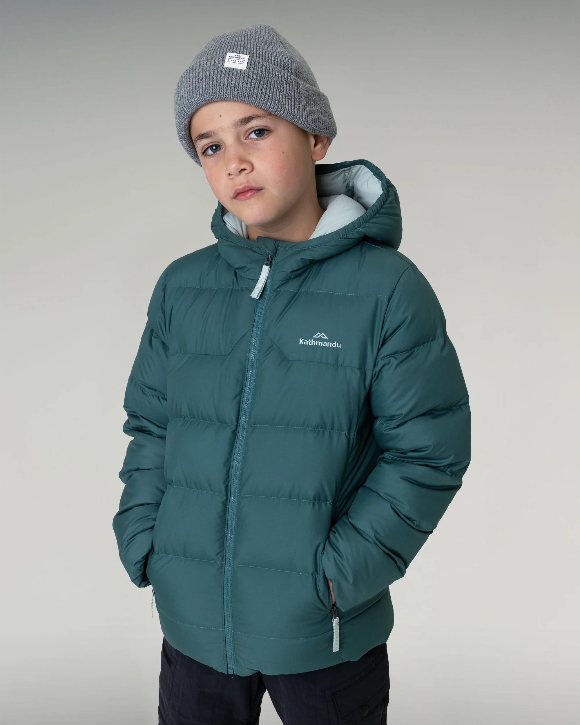 Kids' Epiq Down Hooded Jacket - Light Forest - Image 2
