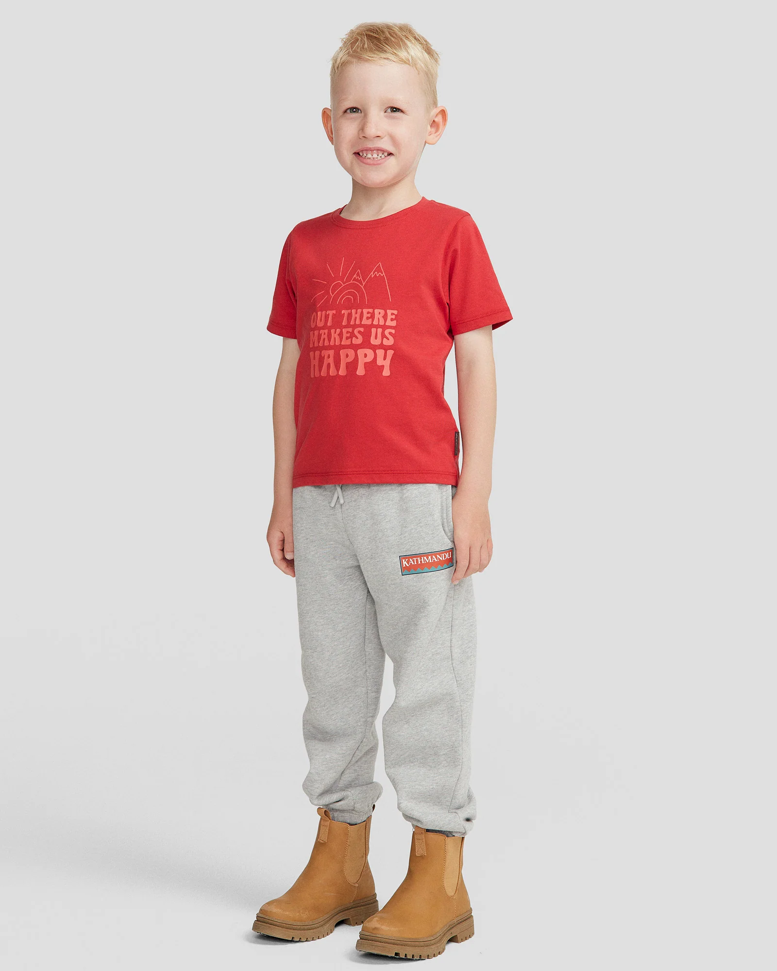 Kids' Happy Organic Cotton T-shirt - Classic Red - Image 2