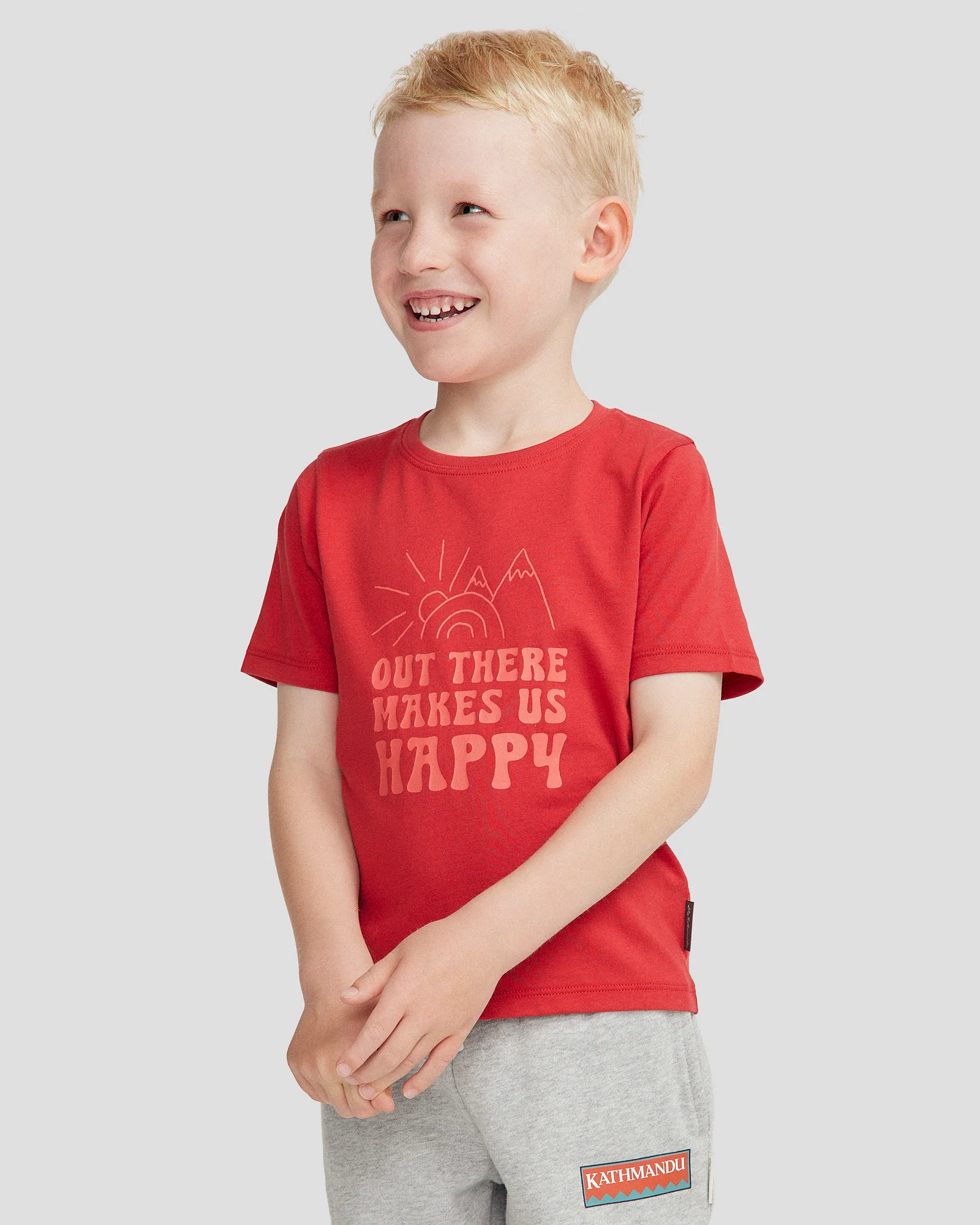 Kids' Happy Organic Cotton T-shirt - Classic Red - Image 3