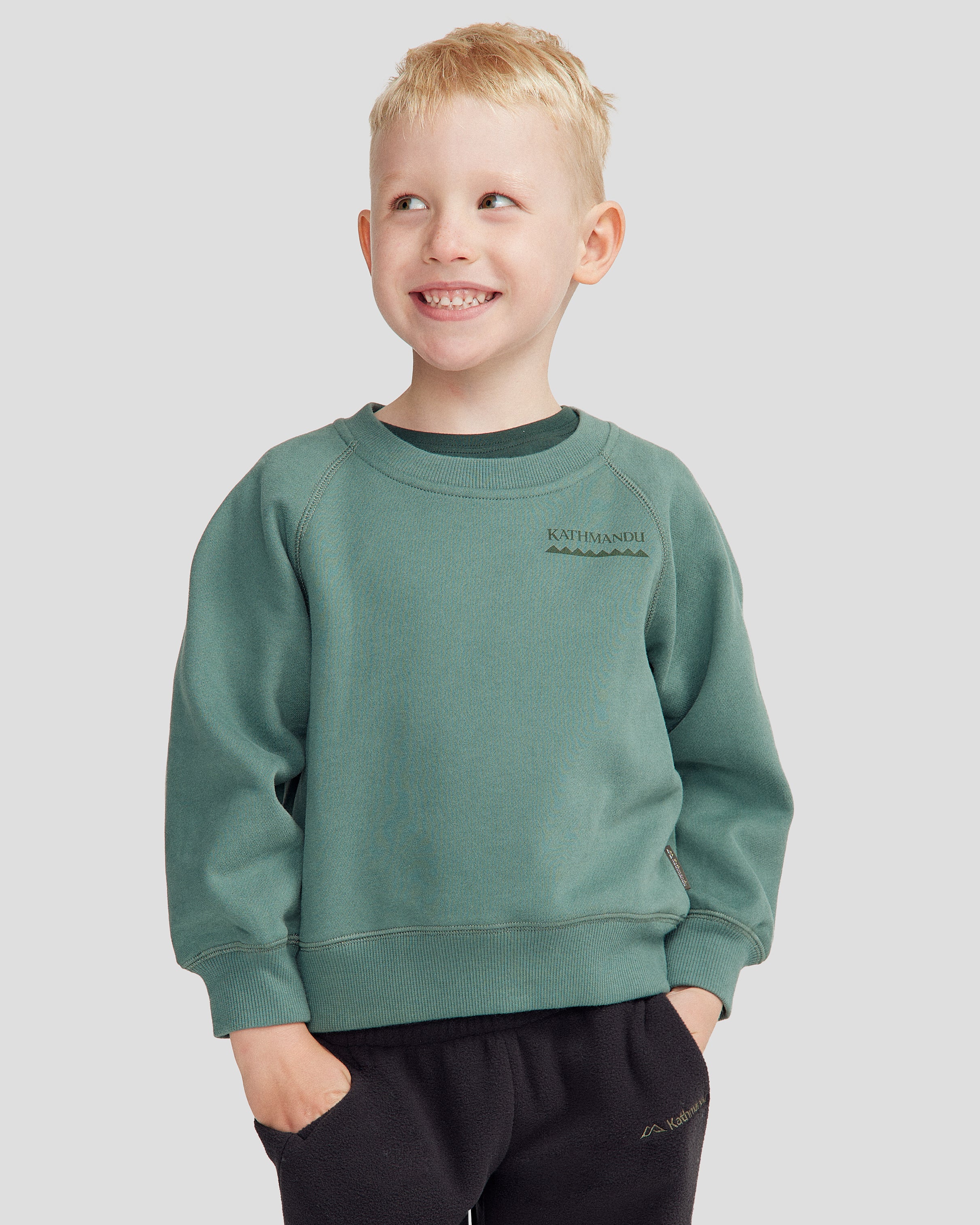 Kids' Heritage Logo Brushed Crew - Light Forest - Image 7