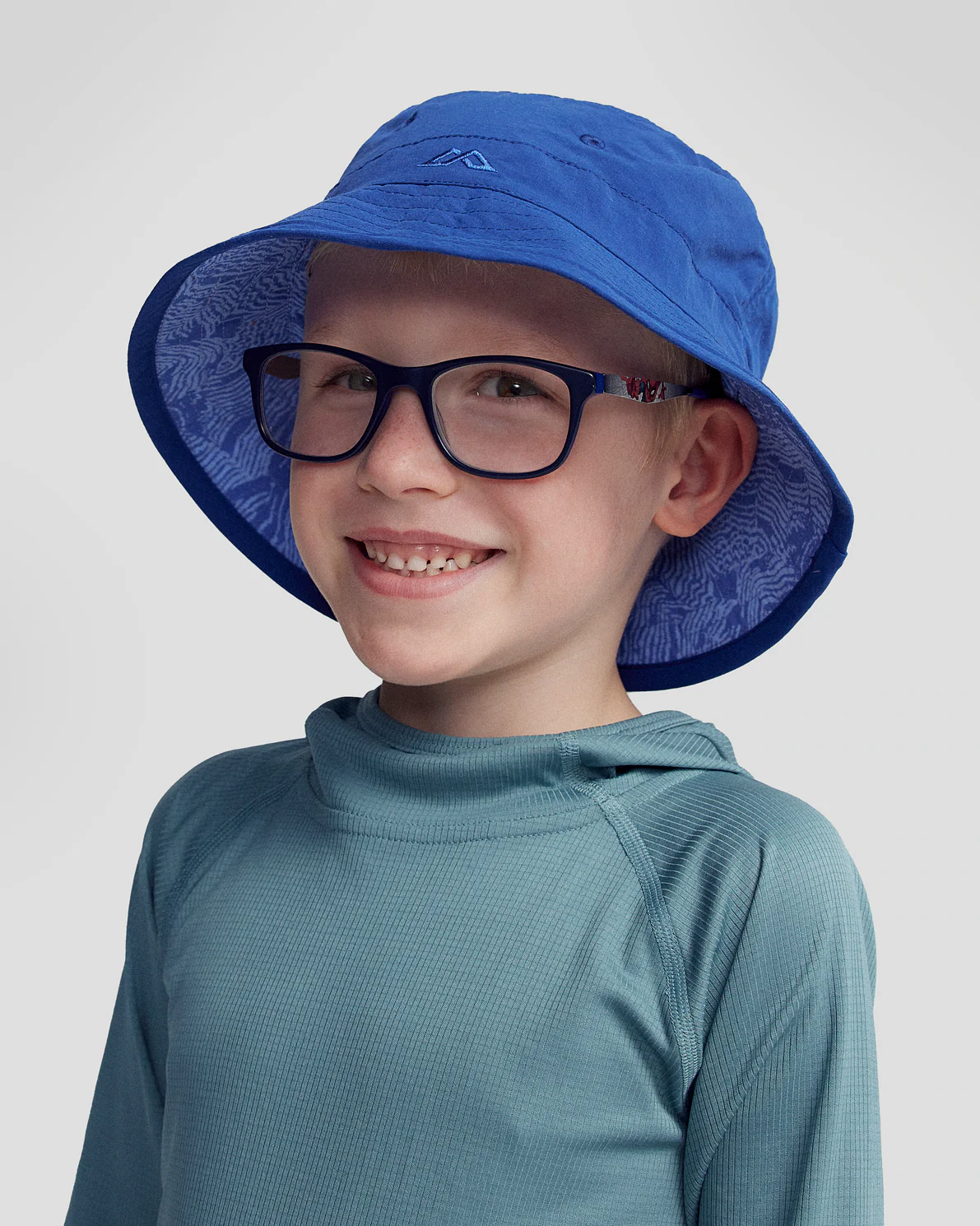 Kids’ Reversible Bucket Hat - Bright Navy/Peri Nature Lines Print - Image 2