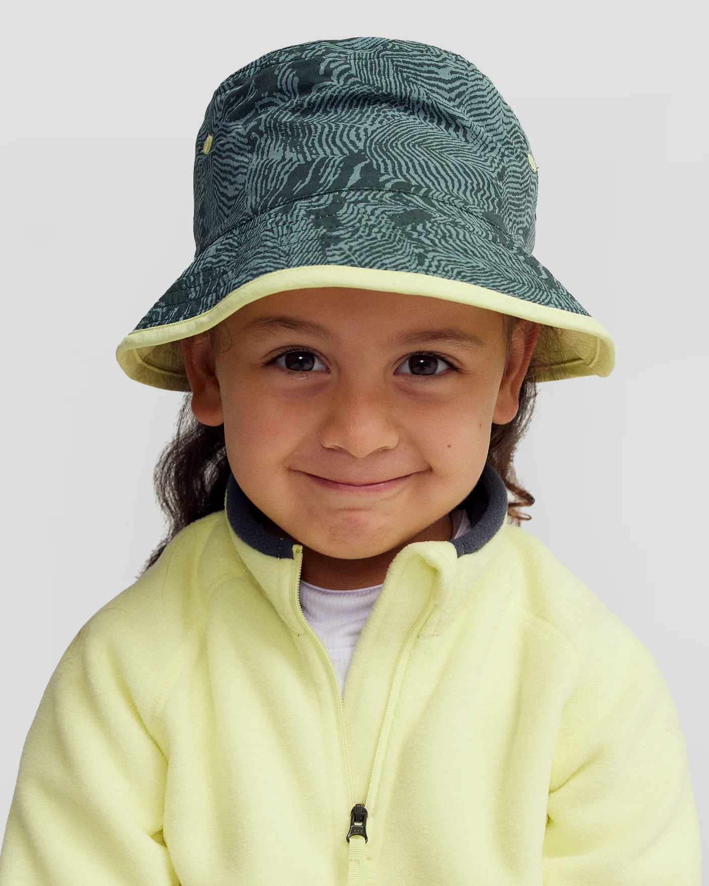 Kids’ Reversible Bucket Hat - Zing/Forest Nature Lines Print - Image 4