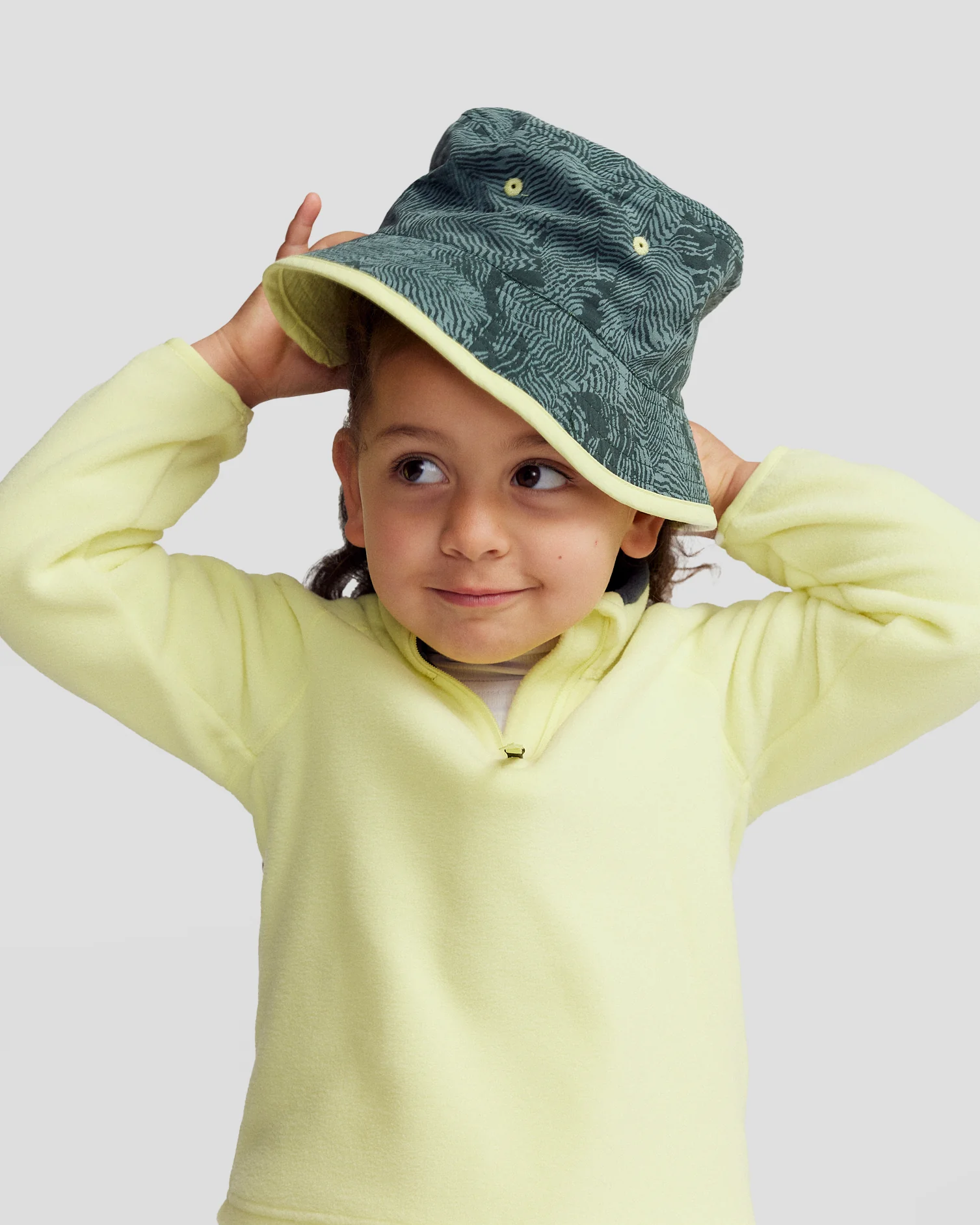 Kids’ Reversible Bucket Hat - Zing/Forest Nature Lines Print - Image 5