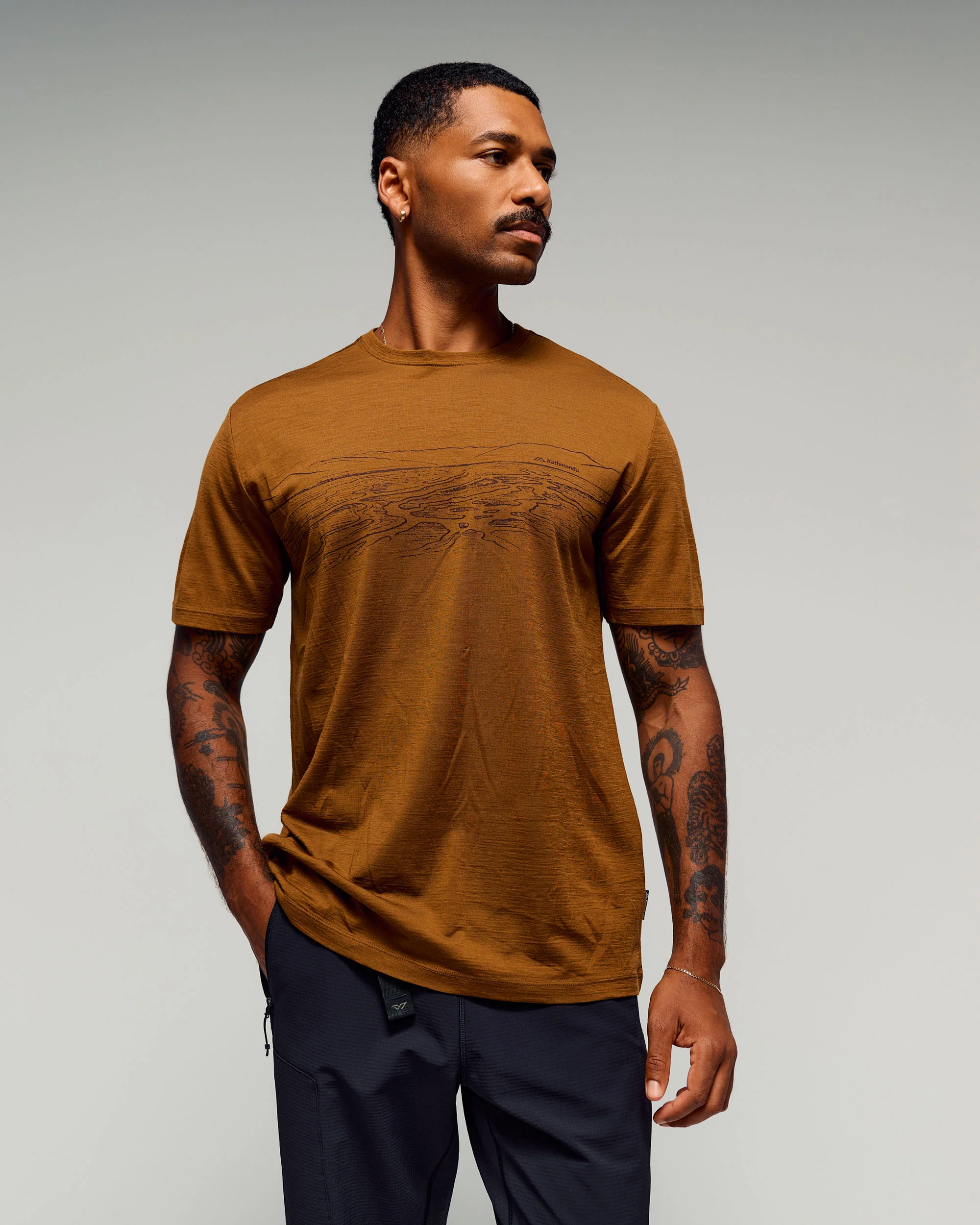 Men's 100% Merino Graphic T-Shirt -  Bark - Image 3