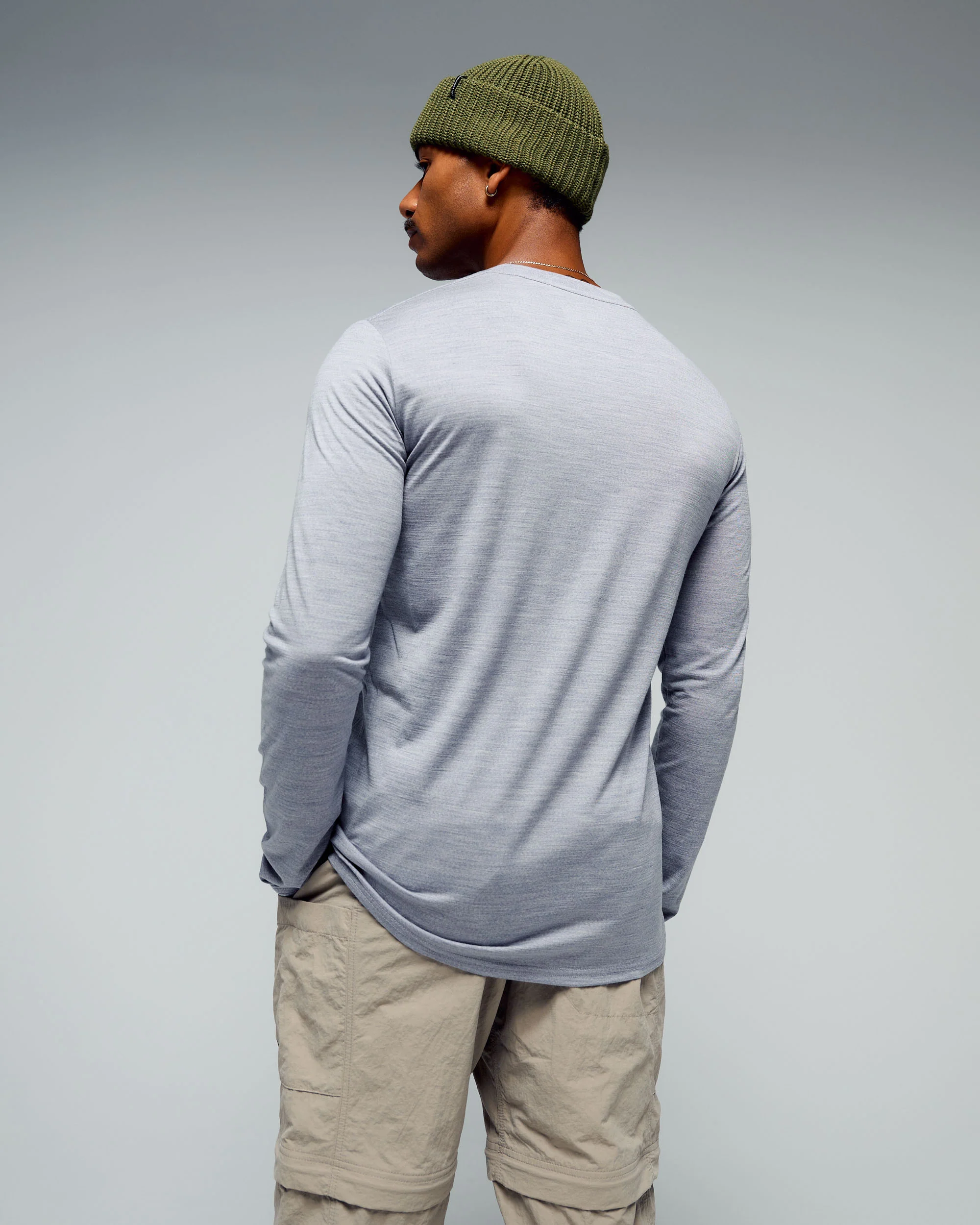 Men's 100% Merino Long Sleeve Crew Top - Mid Grey Marle - Image 3