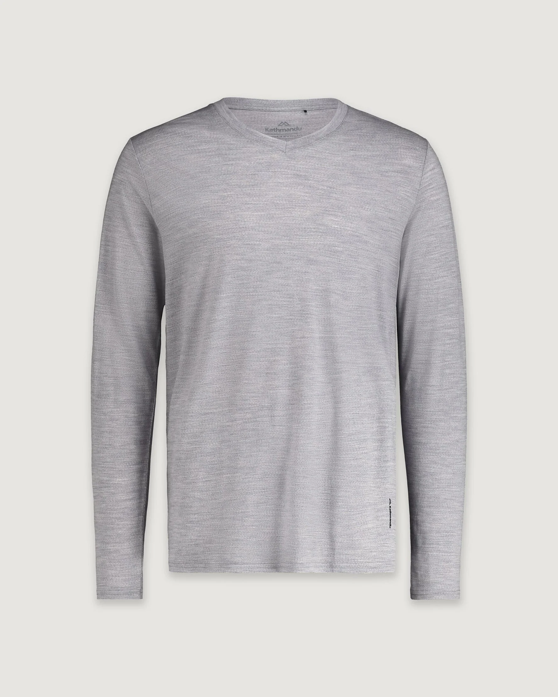 Men's 100% Merino Long Sleeve V-Top - Mid Grey Marle - Image 4