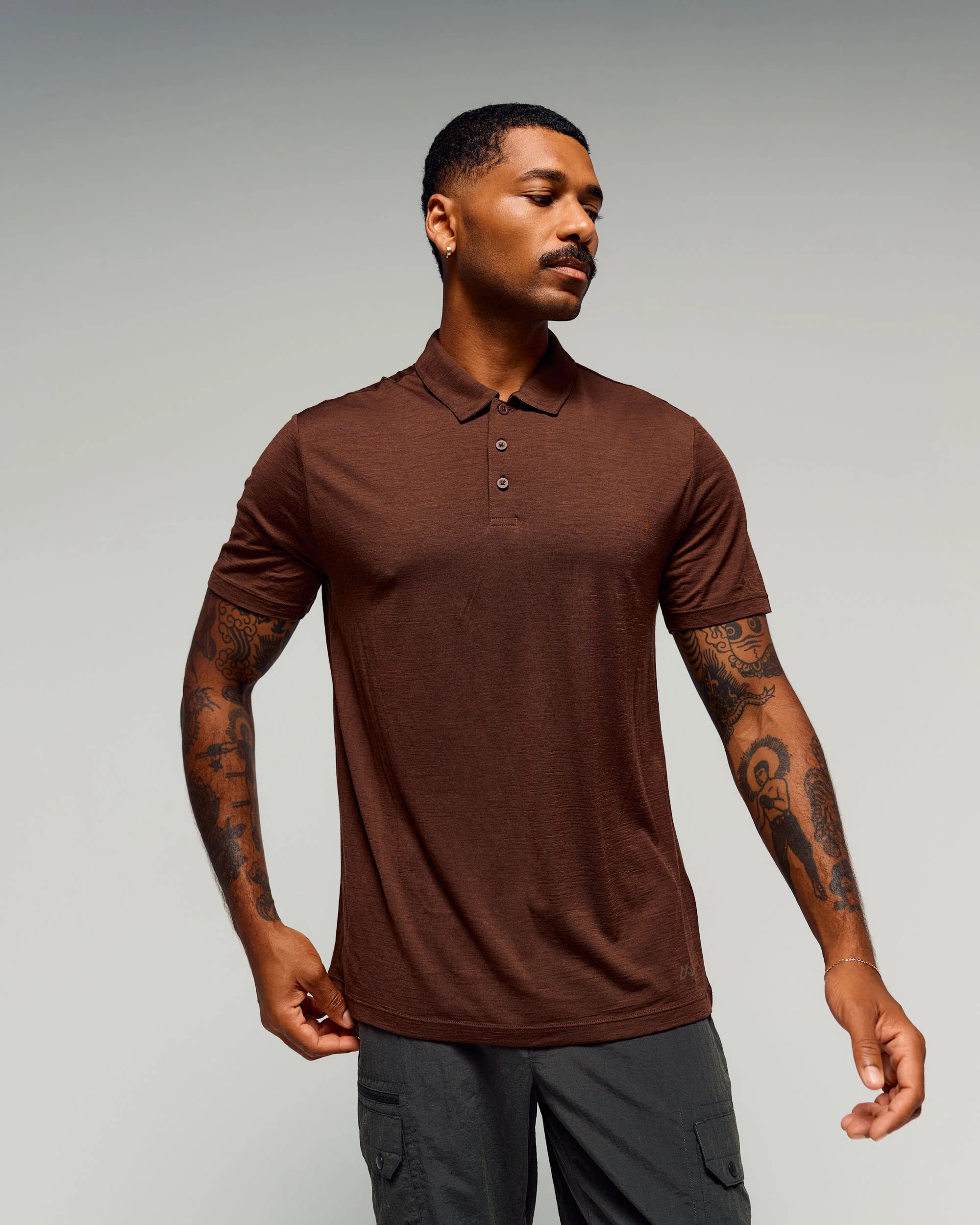 Men's 100% Merino Polo -  Cocoa - Image 2