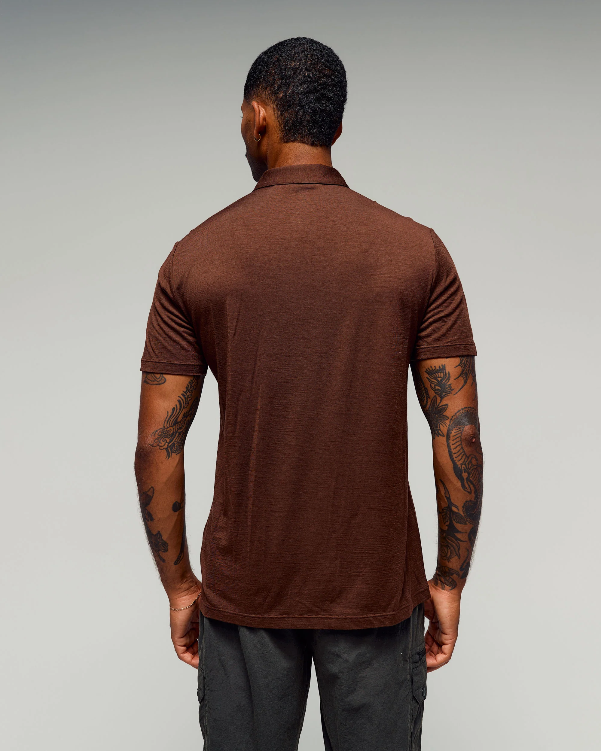 Men's 100% Merino Polo -  Cocoa - Image 3