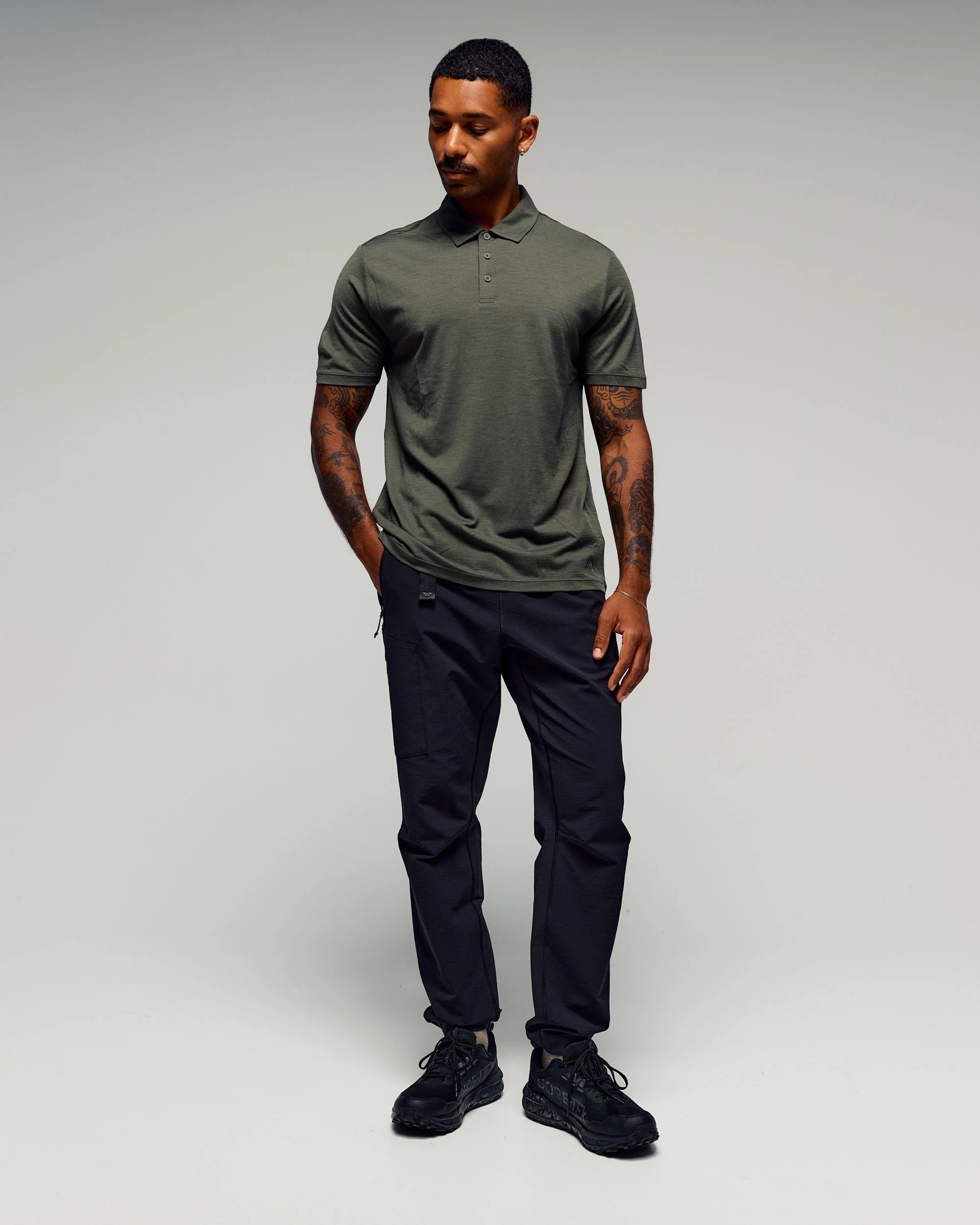 Men's 100% Merino Polo -  Light Moss - Image 2
