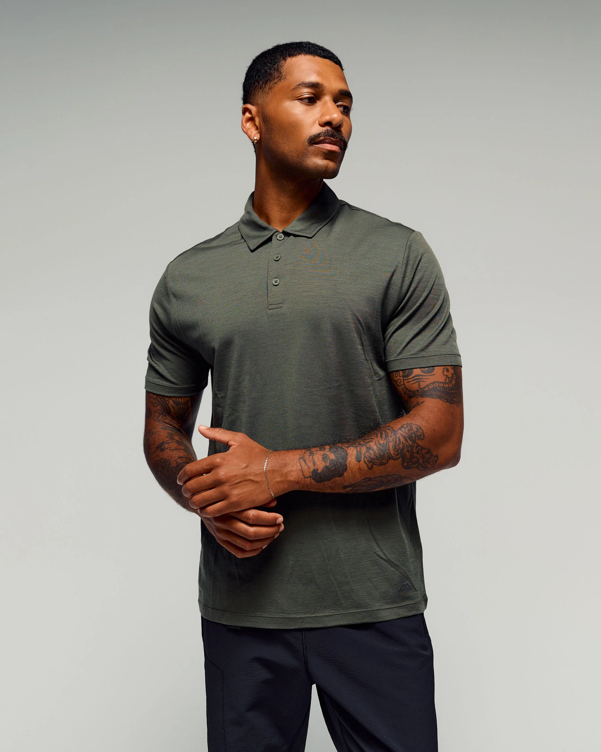 Men's 100% Merino Polo -  Light Moss - Image 3