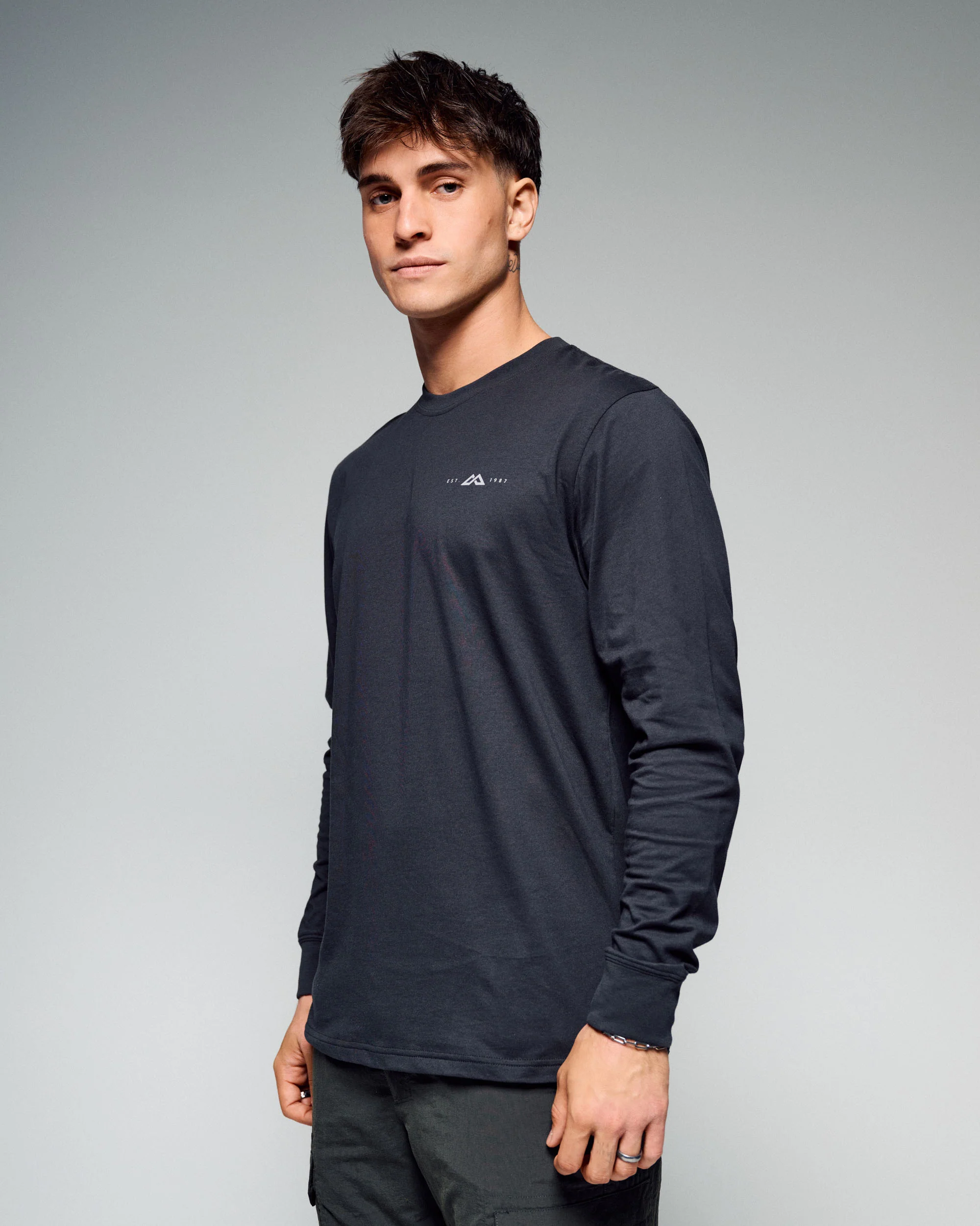 Men's 1987 Organic Cotton Long Sleeve Tee -  Washed Black - Image 2