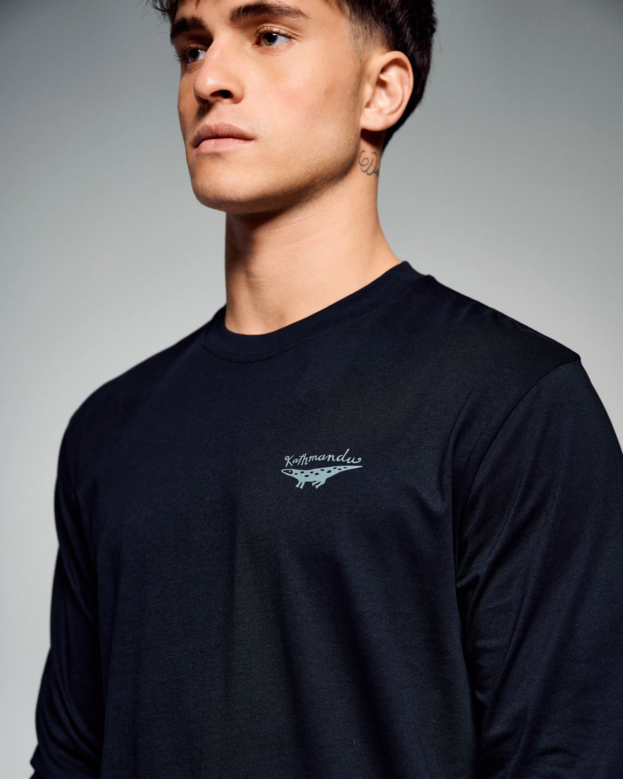 Men's Lizard Organic Cotton Long Sleeve Tee -  Black Stingray - Image 2