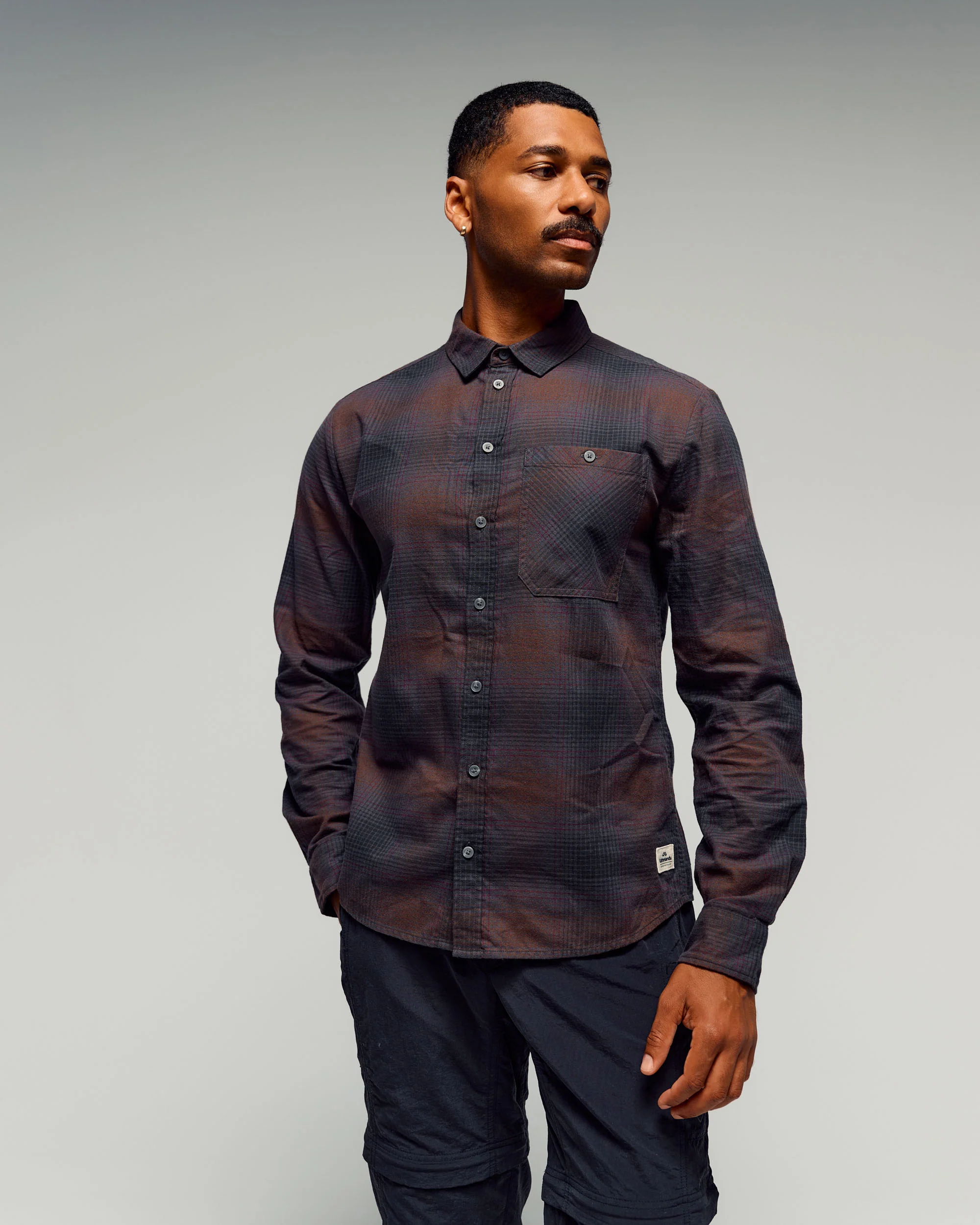 Men's Retreat Fyfe Long Sleeve Shirt -  Black/Cocoa Plaid - Image 2