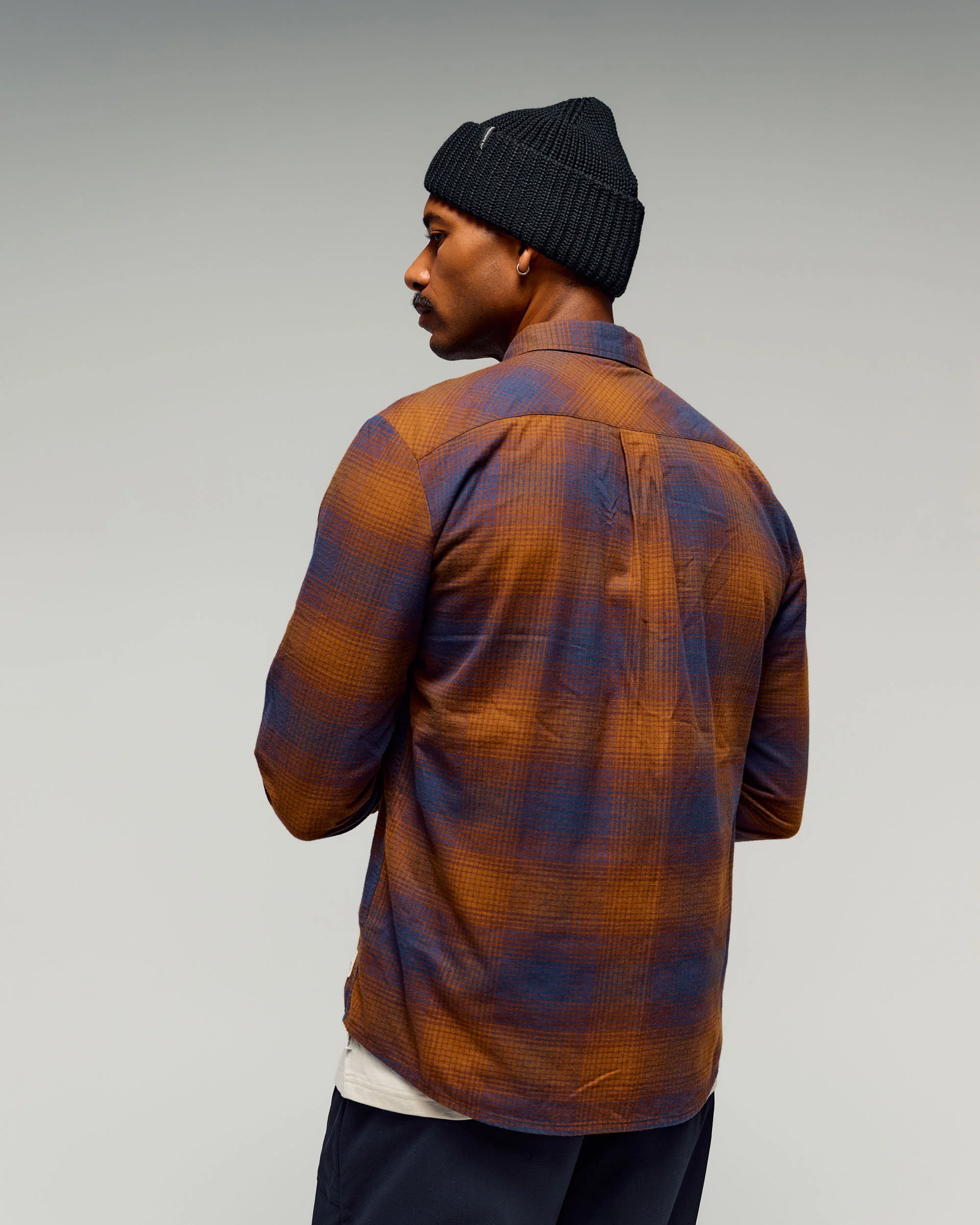 Men's Retreat Fyfe Long Sleeve Shirt -  Cocoa/Navy Plaid - Image 3