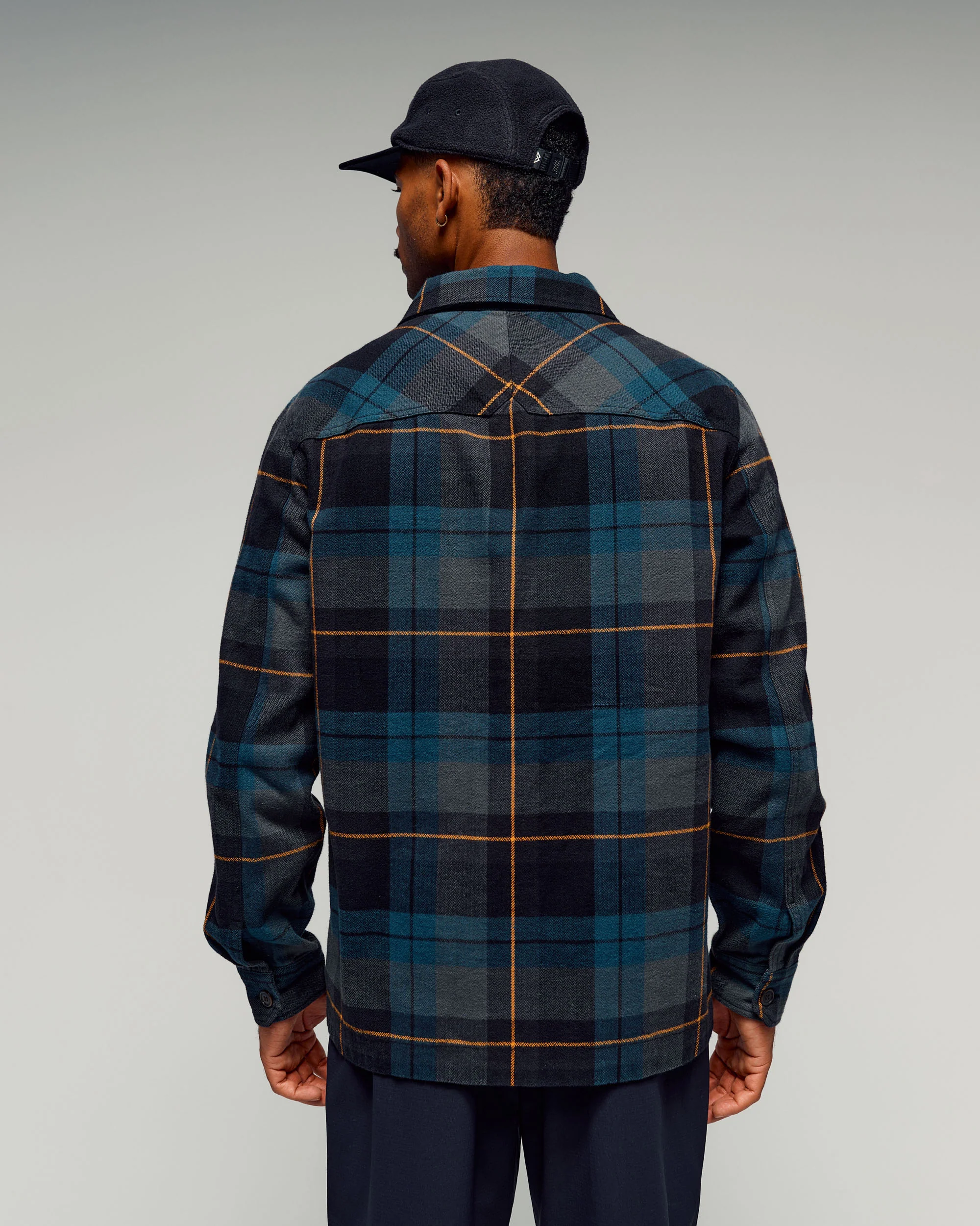 Men's Retreat Huntly Long Sleeve Overshirt -  Deep Lagoon Plaid - Image 3