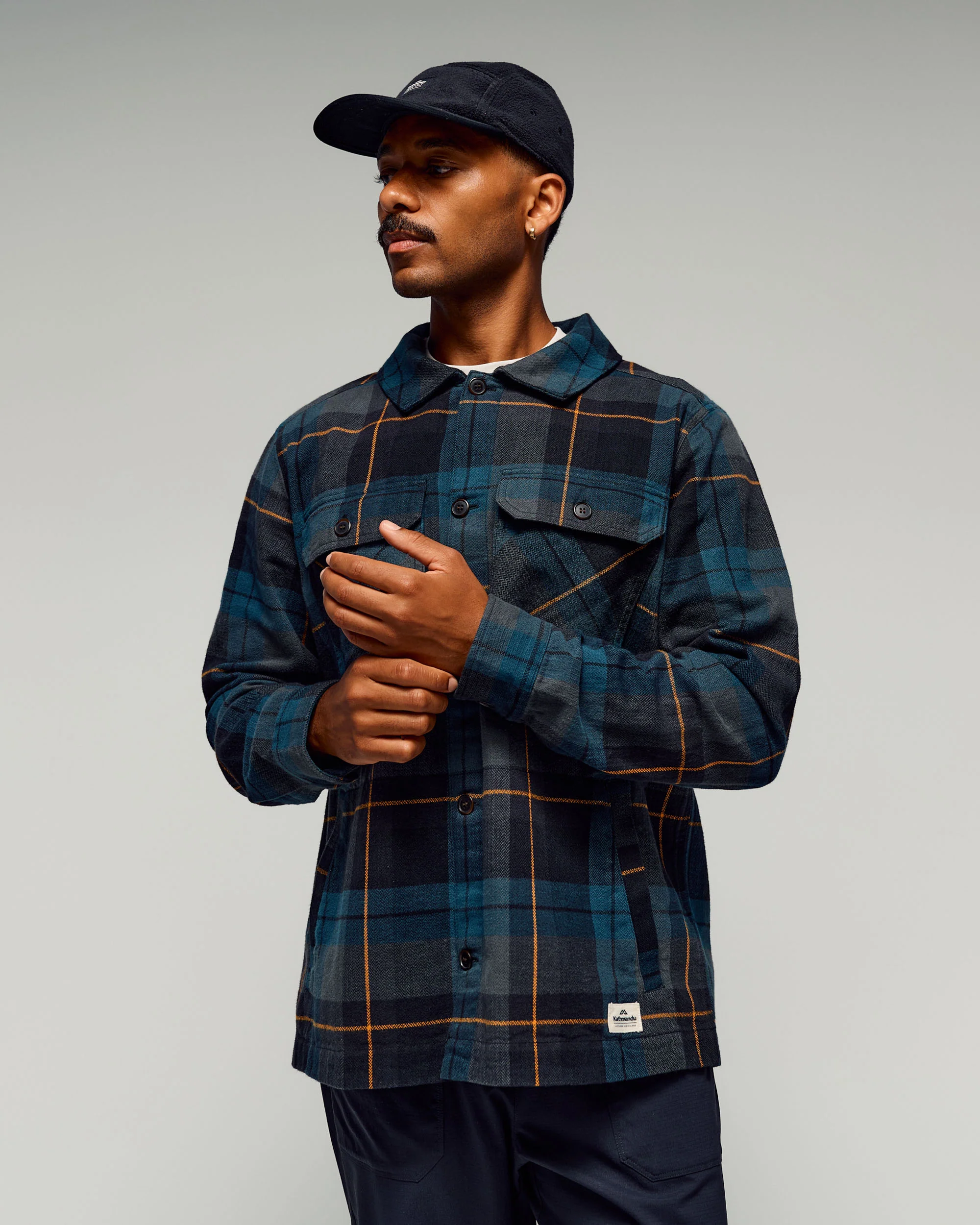 Men's Retreat Huntly Long Sleeve Overshirt -  Deep Lagoon Plaid - Image 4