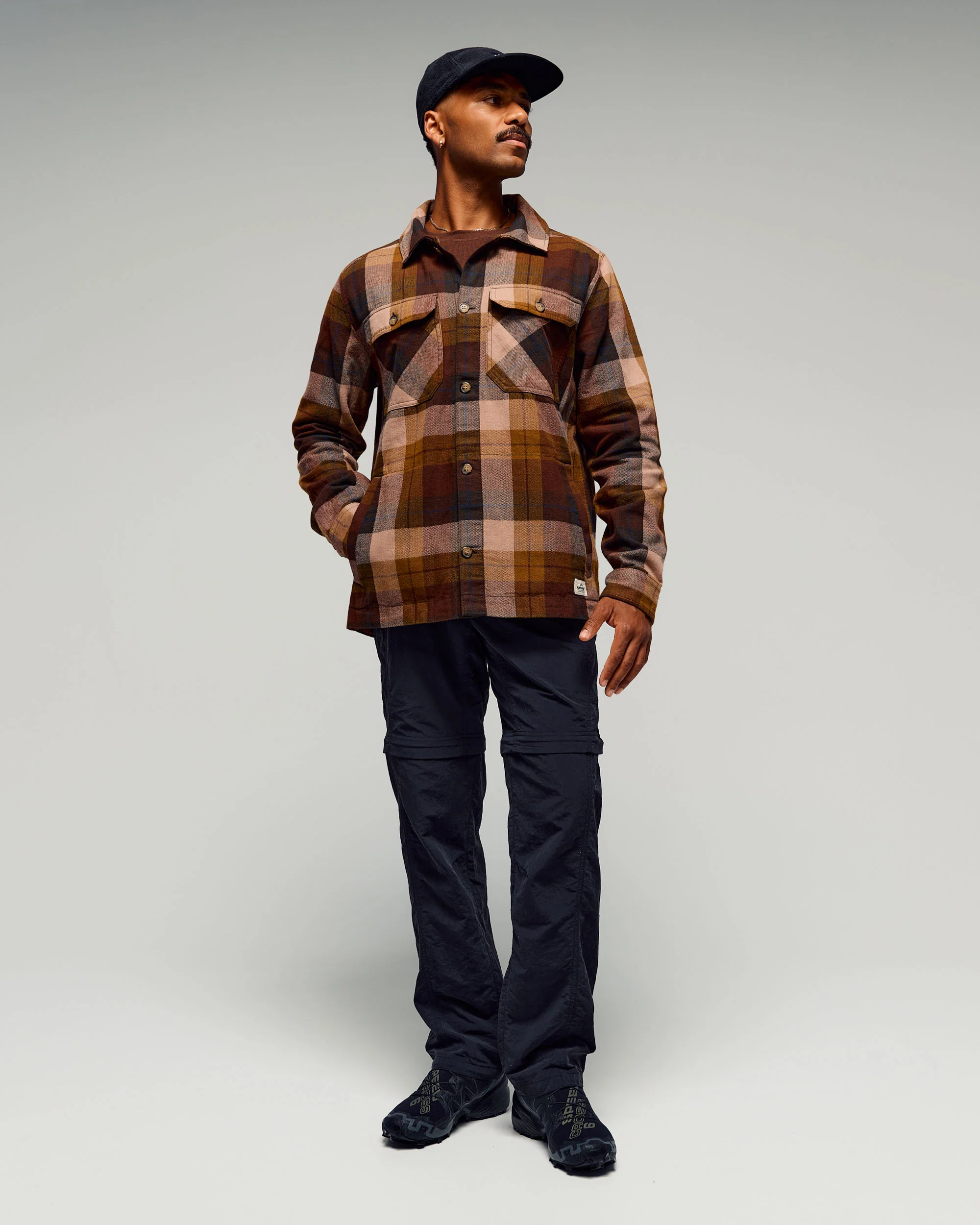Men's Retreat Huntly Long Sleeve Overshirt -  Taupe Plaid - Image 2