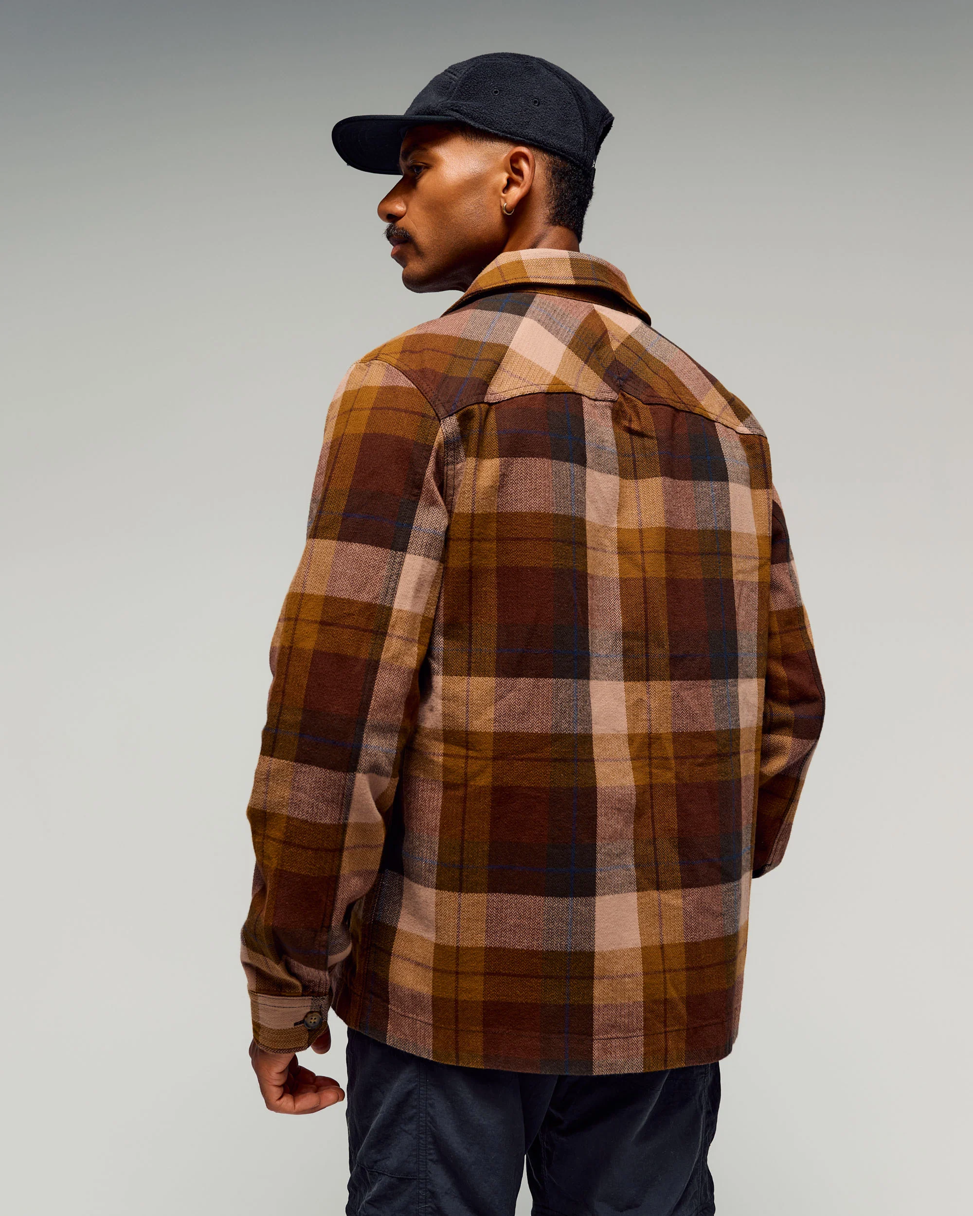 Men's Retreat Huntly Long Sleeve Overshirt -  Taupe Plaid - Image 3