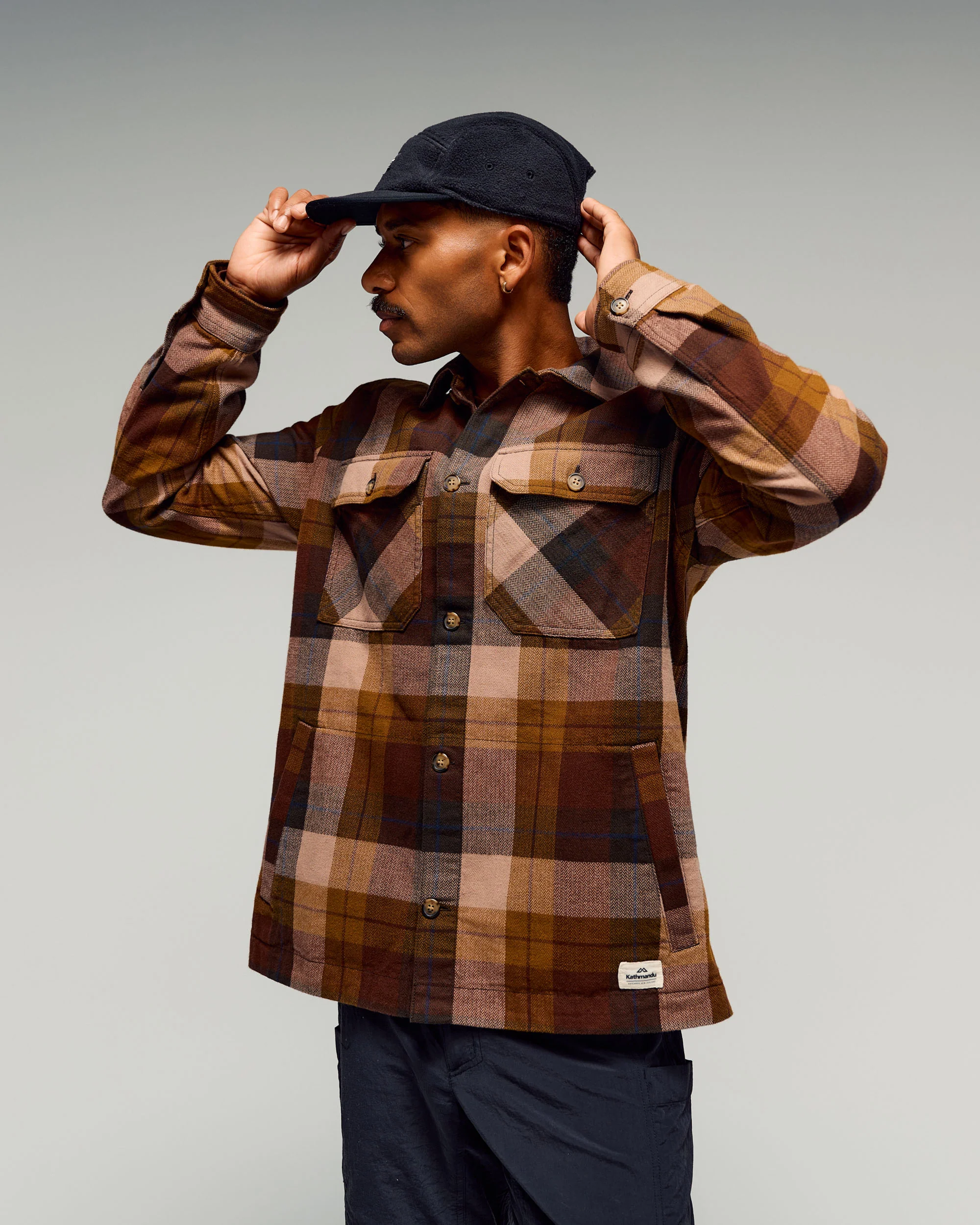 Men's Retreat Huntly Long Sleeve Overshirt -  Taupe Plaid - Image 4