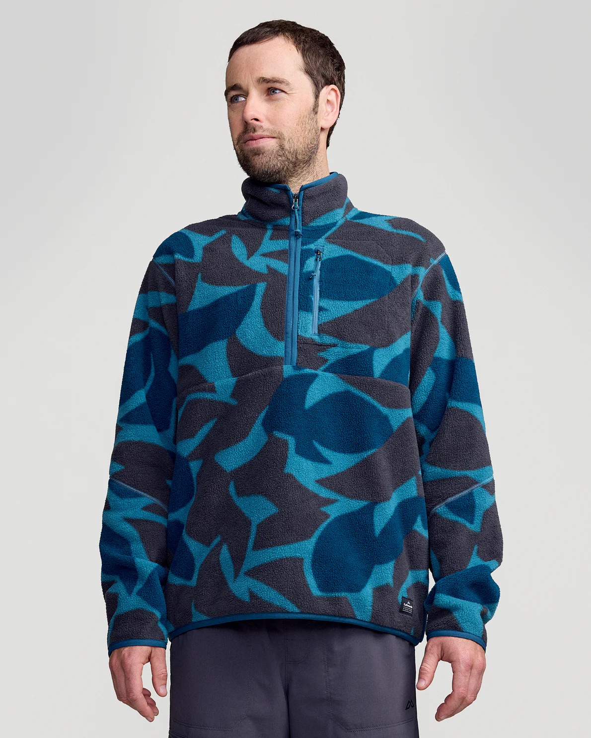 Men's Trailhead Fleece 1/4 Zip Pullover - Washed Blue Forest Floor Print - Image 2