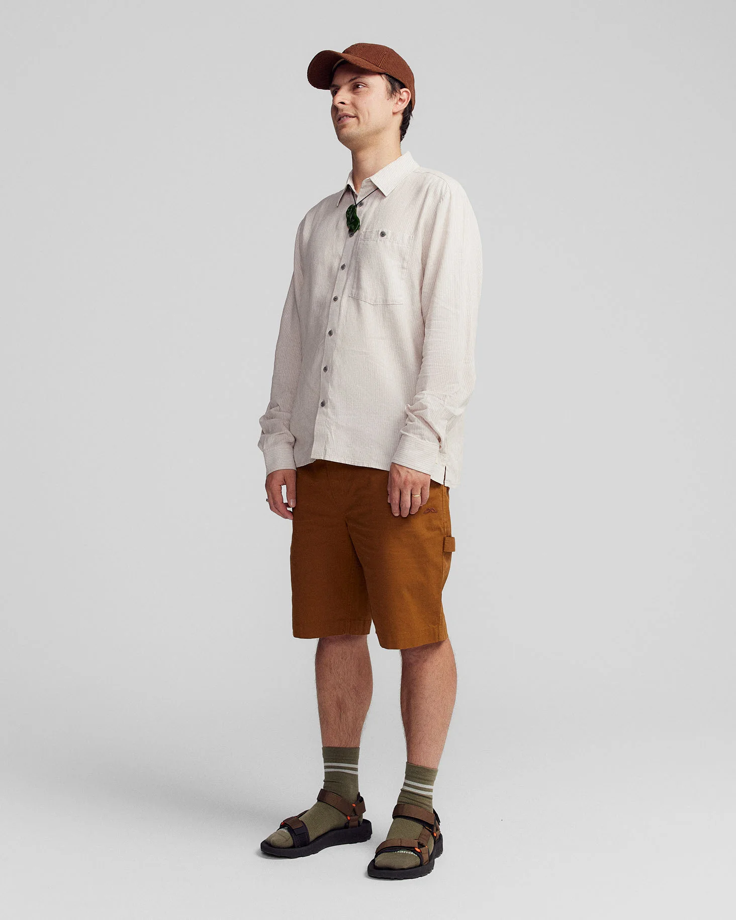 Men’s Weekend Natural Long Sleeve Shirt -  Light Hike Stripe - Image 2