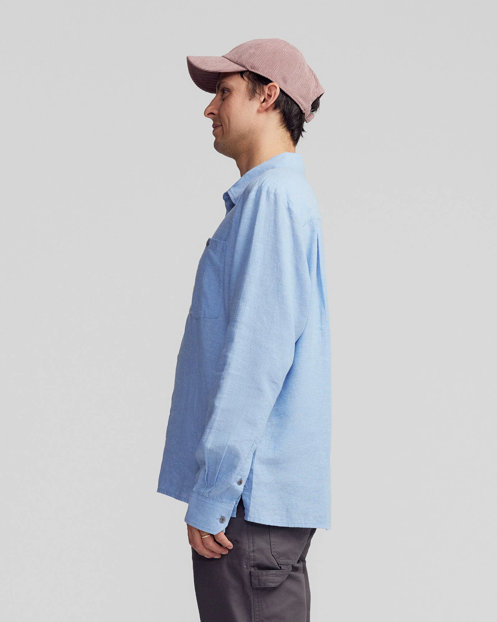 Men’s Weekend Natural Long Sleeve Shirt -  Washed Peri Chambray - Image 3