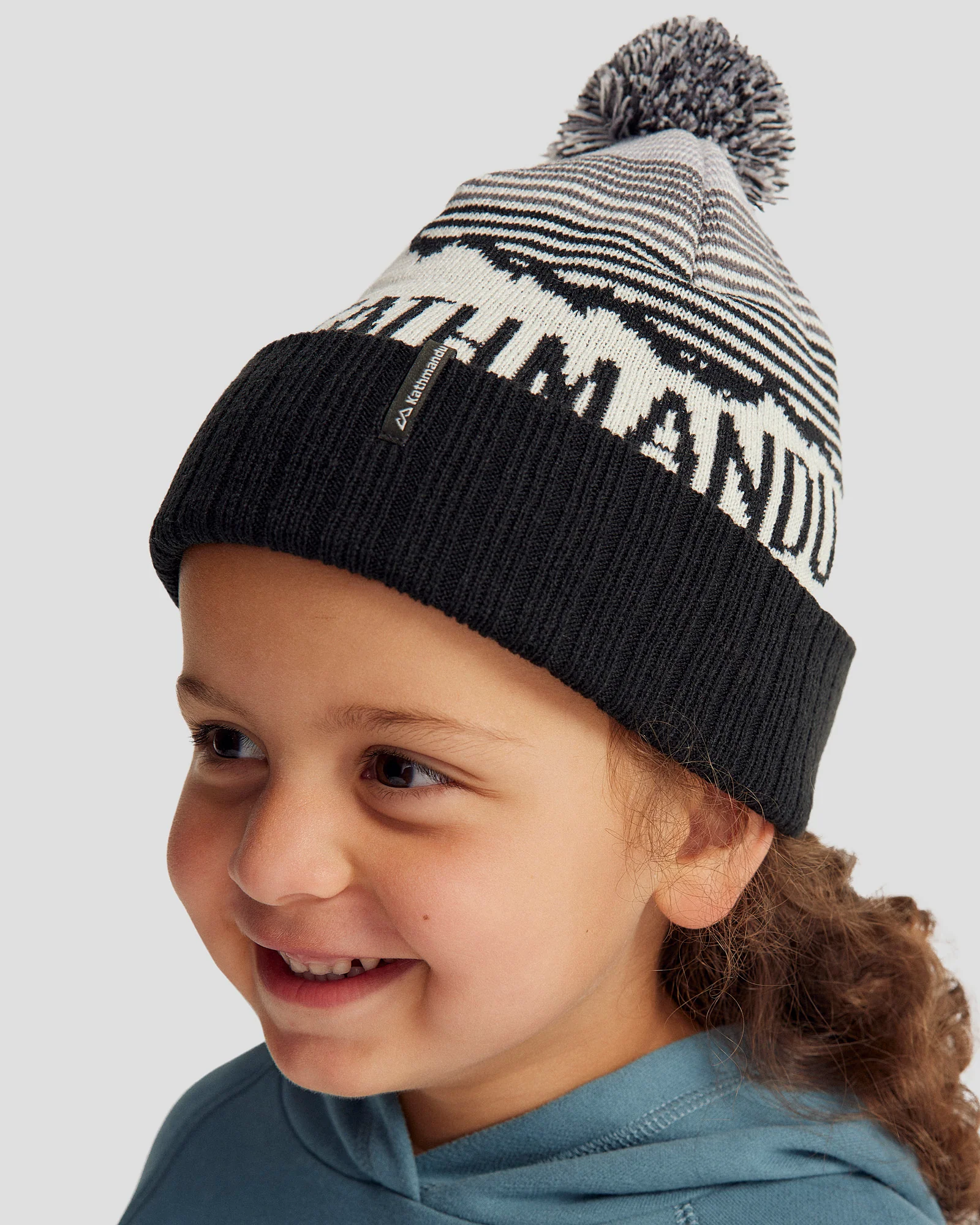 Kids' Mountain Skies Pompom Beanie - Black/White/Grey - Image 3