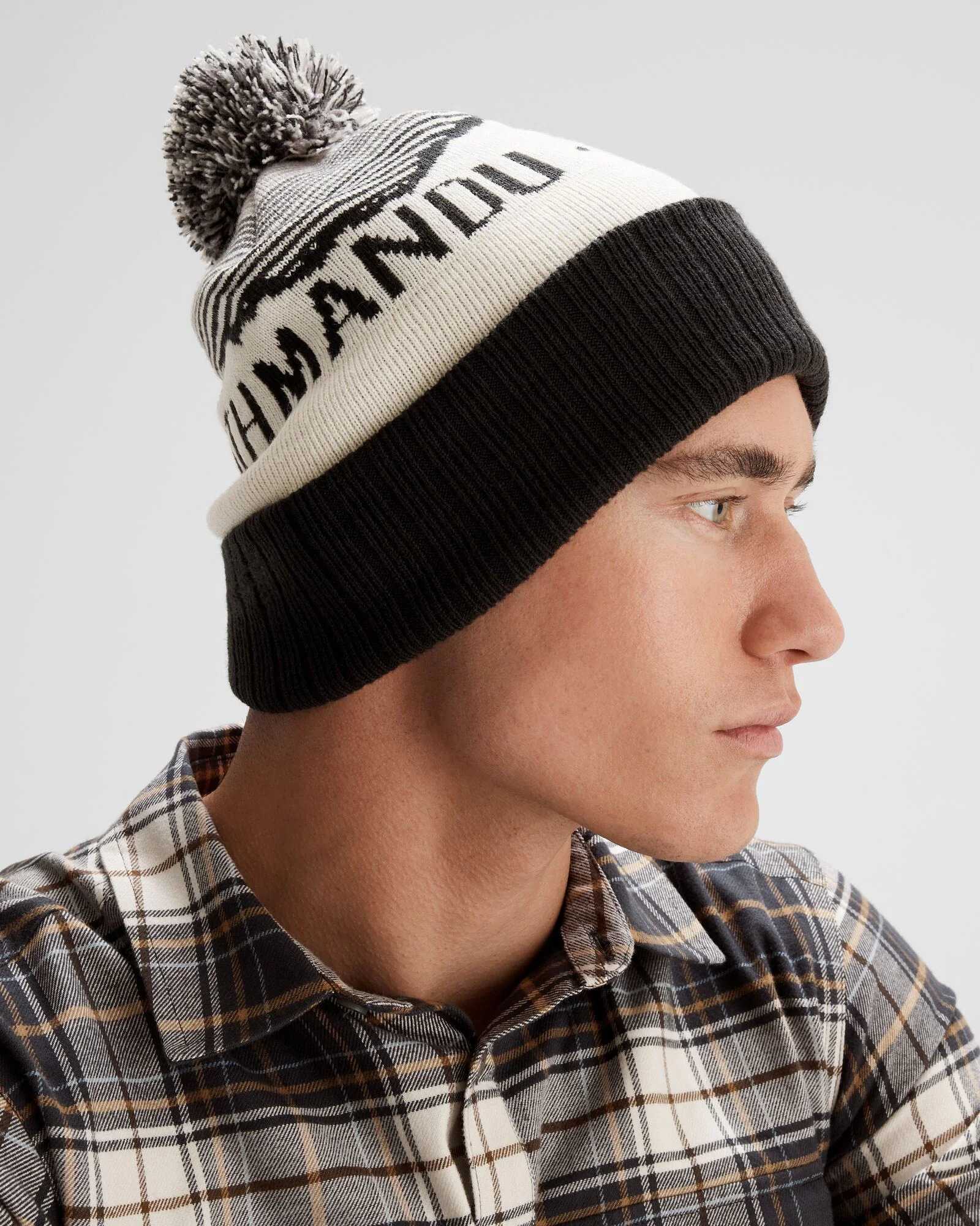 MTN Skies Pompom Beanie - Black/White/Grey - Image 3