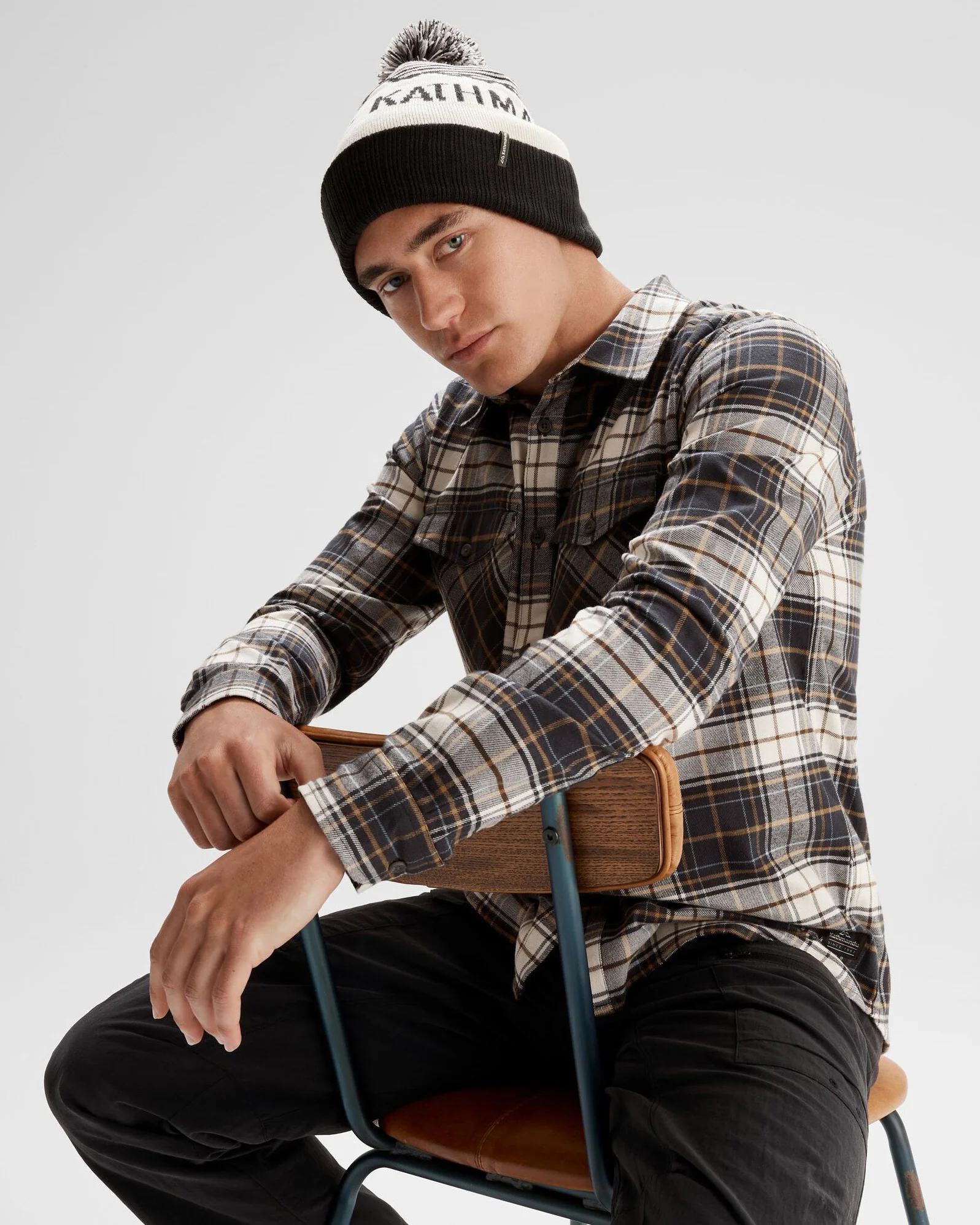 MTN Skies Pompom Beanie - Black/White/Grey - Image 5