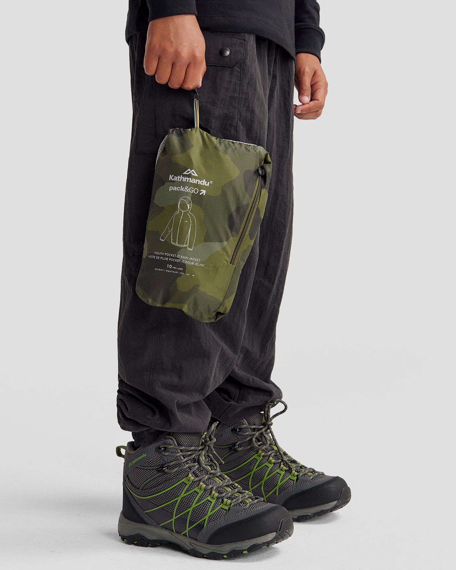 Youth Pocket-it 2-layer Rain Jacket - Light Moss Tree Camo Print - Image 5