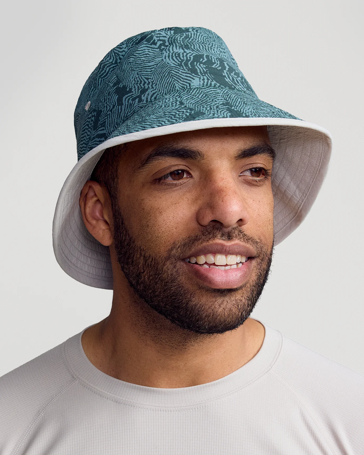 Reversible Bucket Hat - Light Hike/Forest Nature Lines Print - Image 3