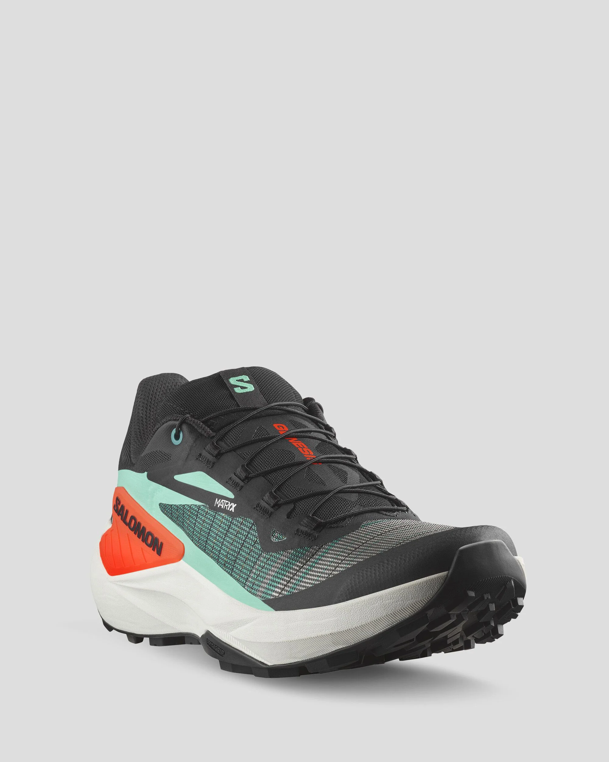 Men's Salomon Genesis Trail Running Shoes - Black/Electric Green/Cherry Tomato - Image 2