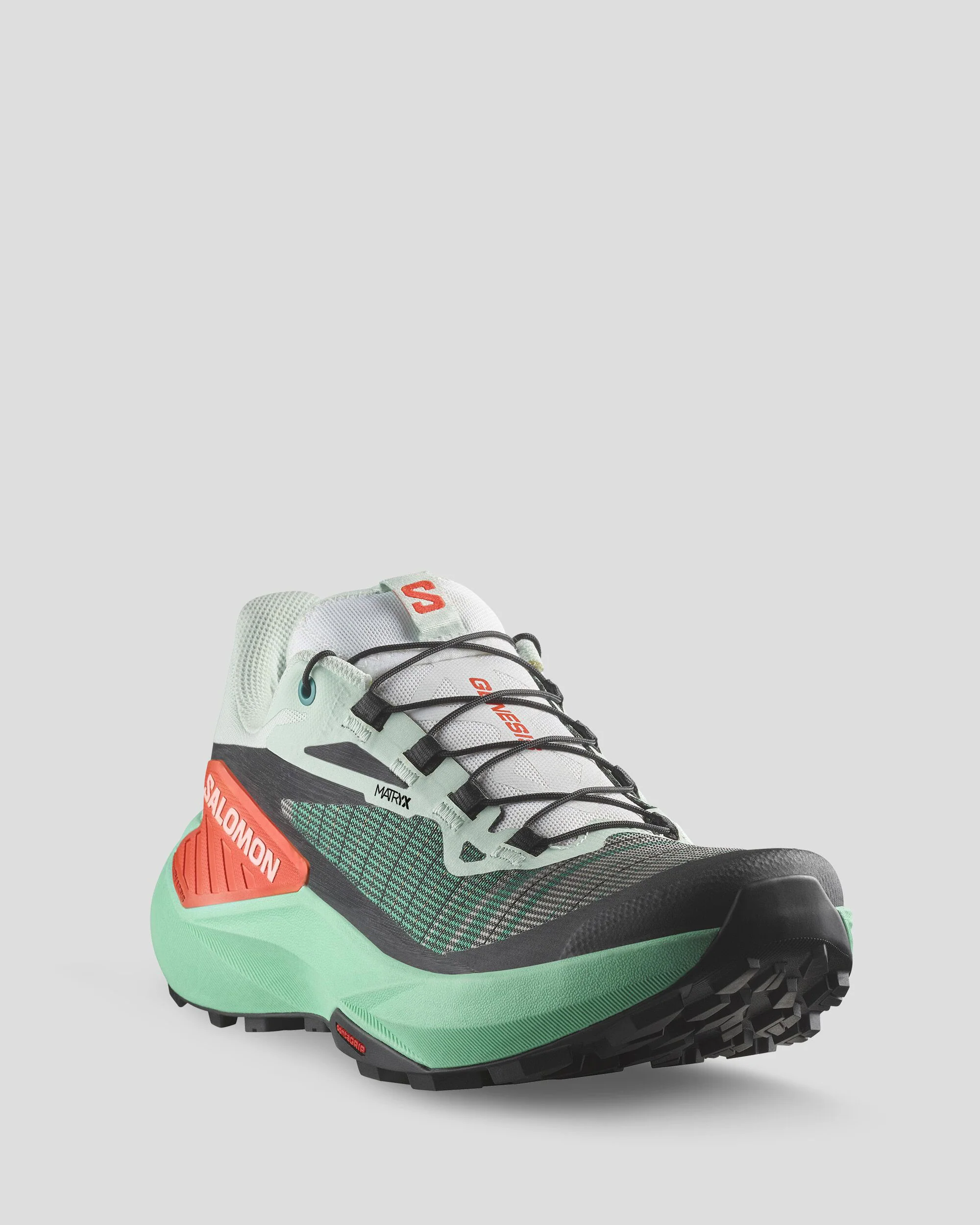 Women's Salomon Genesis Trail Running Shoes - Bay/Electric Green/Cherry Tomato - Image 2
