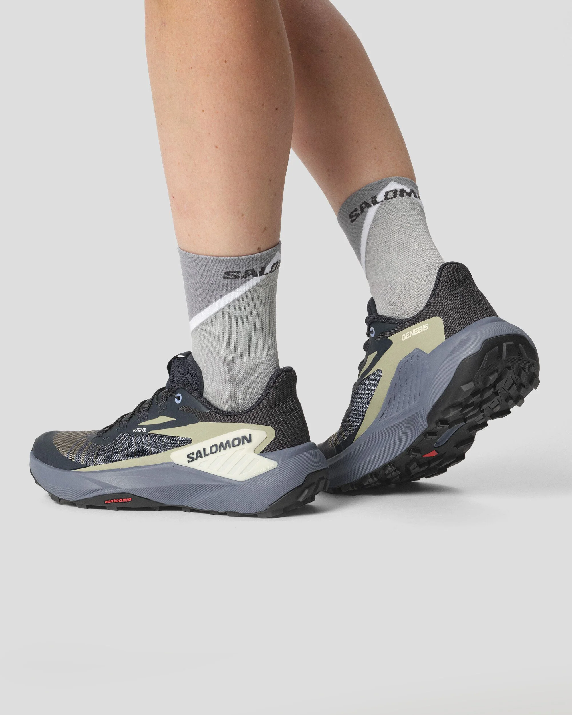Women's Salomon Genesis Trail Running Shoes - Carbon/Grisaille/Aloe Wash - Image 7