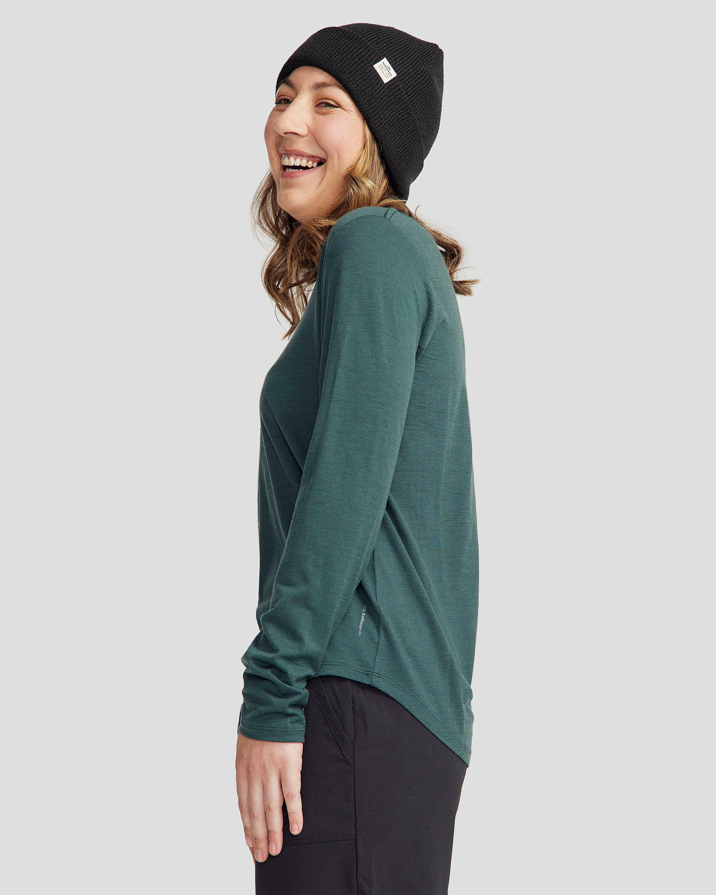 Women's 100% Merino Long Sleeve V-Top - Deep Forest - Image 3