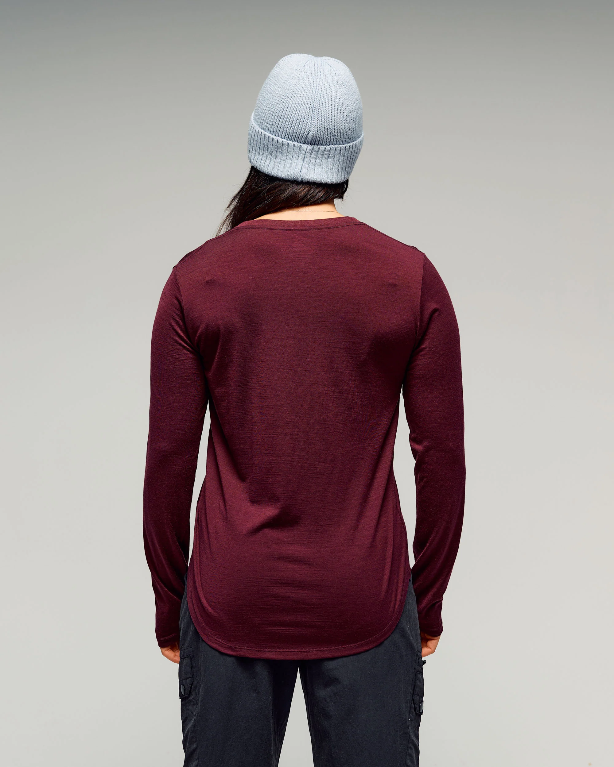 Women's 100% Merino Long Sleeve V-Top -  Mulberry - Image 2