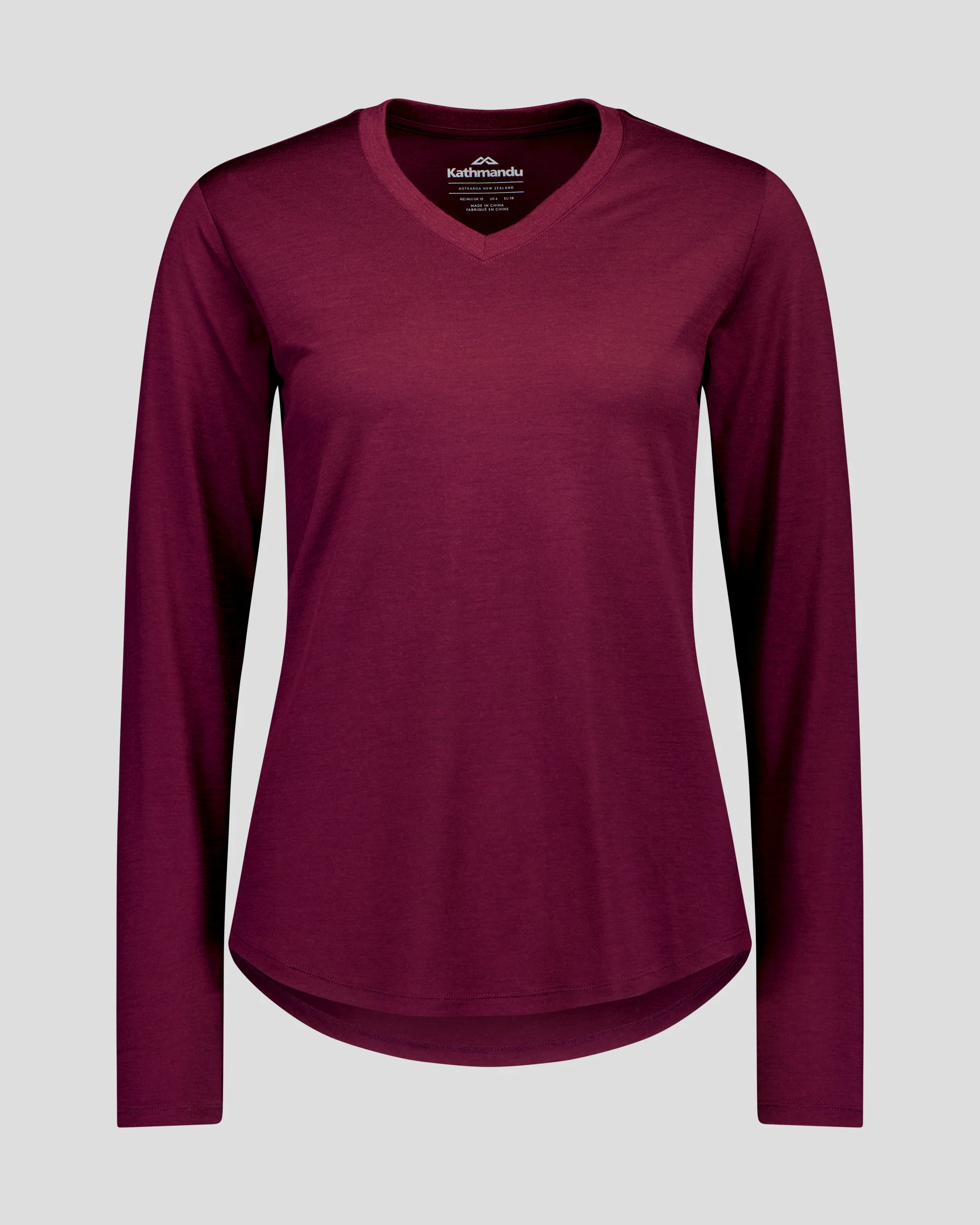 Women's 100% Merino Long Sleeve V-Top -  Mulberry - Image 3