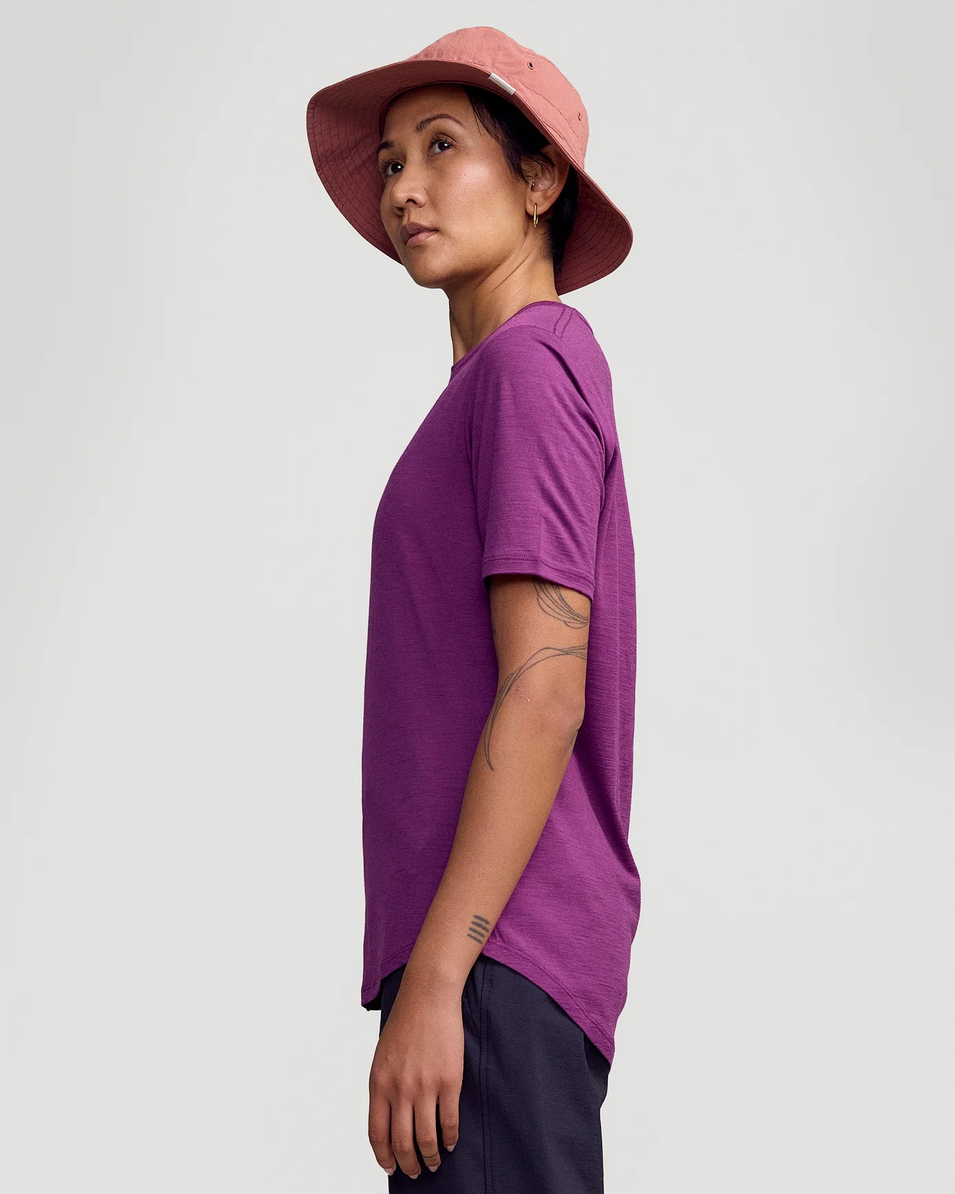 Women's 100% Merino Short Sleeve Crew Top - Berry - Image 3