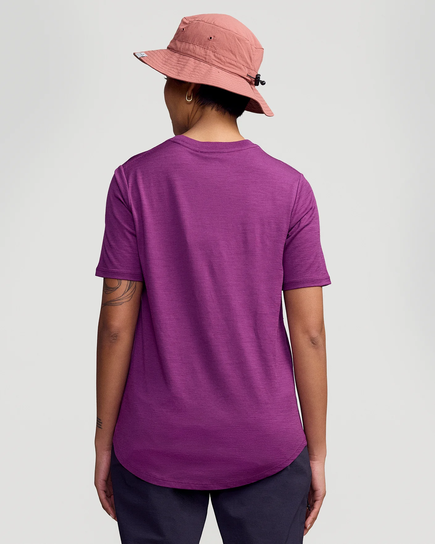 Women's 100% Merino Short Sleeve Crew Top - Berry - Image 4